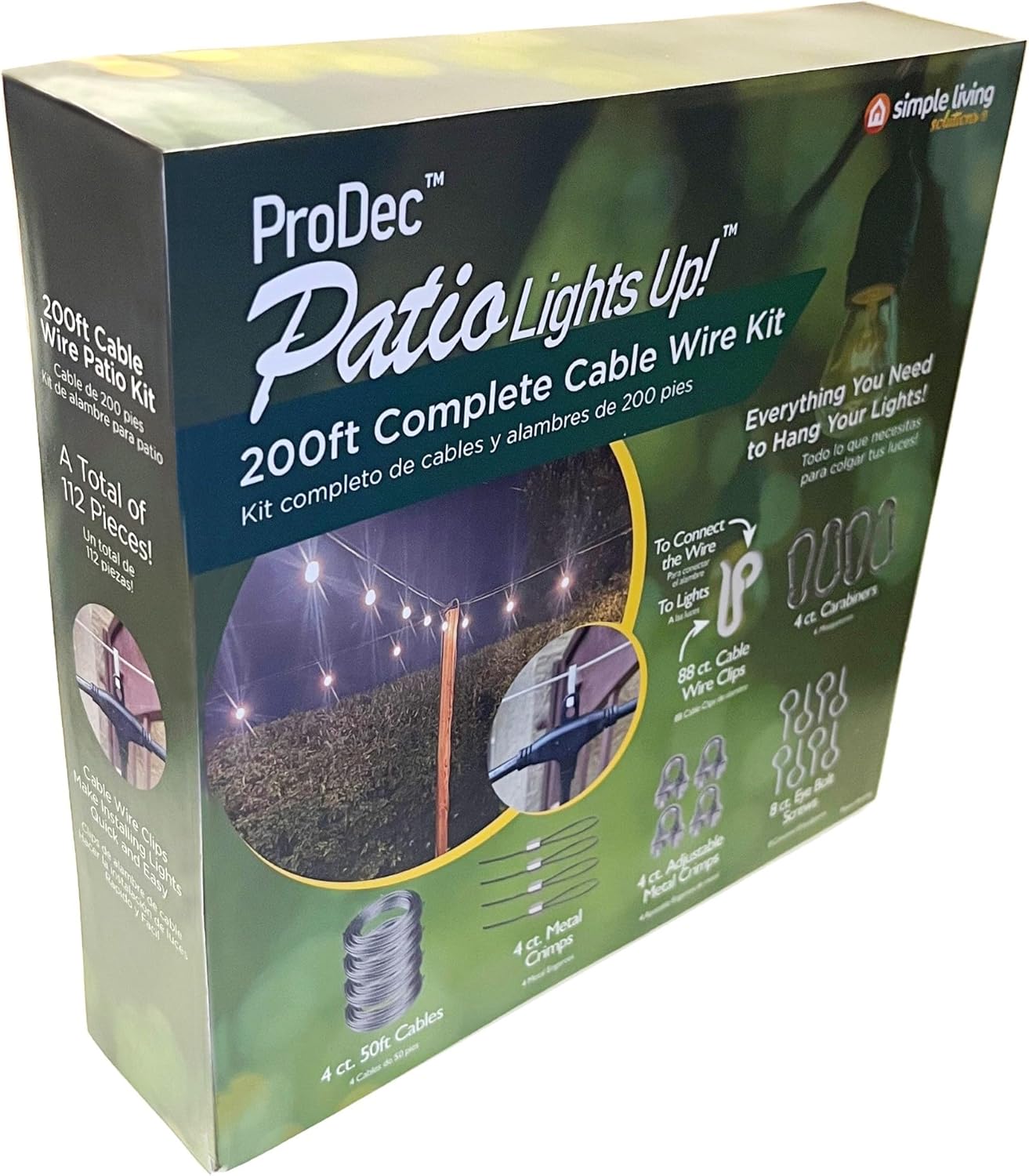 String Mild Outside Patio Cover Lighting Equipment, 200ft Cable Wire Equipment with Wire Connectors, Stakes and Carabiners