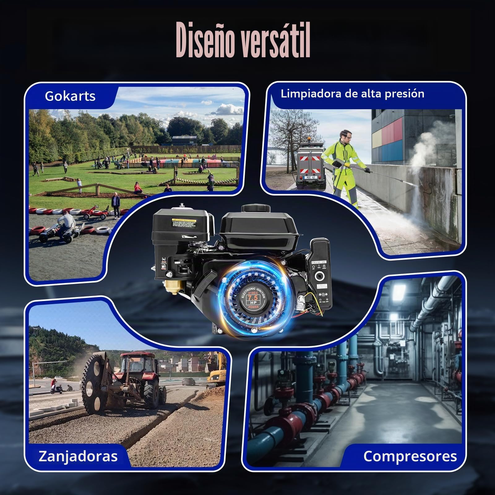 Motor de gasolina de 4 tiempos, 7,5 CV, motor de arranque electrónico, motor de accionamiento eléctrico, motor de gas, motor de repuesto para limpiadora de alta presión Go Kart, 3600 RPM