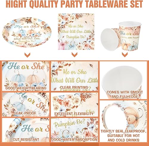 Vista 134 de Hushee Juego de 200 platos florales de papel para baby shower, servilletas, tazas, suministros de fiesta de baby shower, juego de vajilla desechable