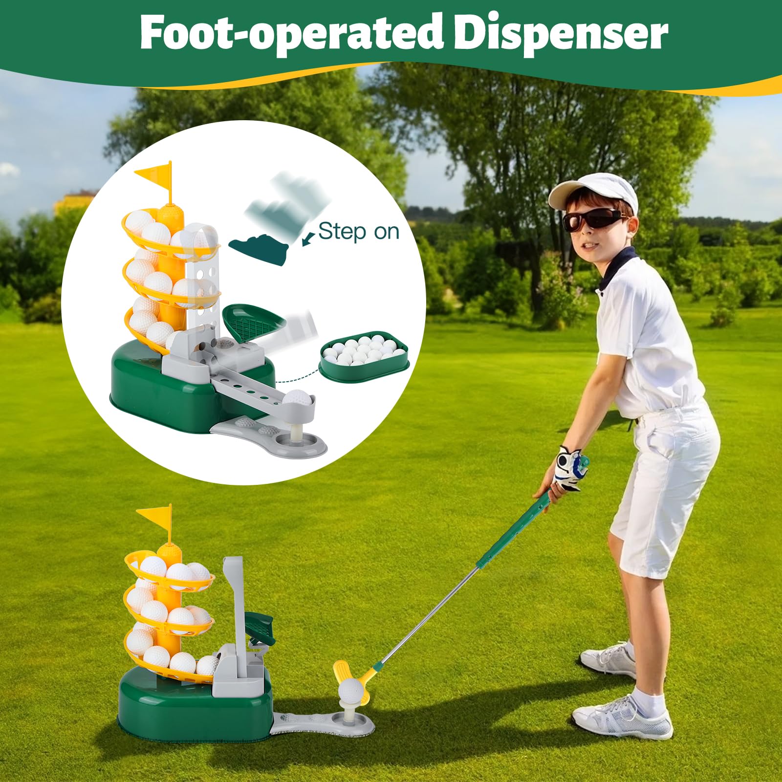 Liberry Kids Golf Club Set for 3 4 5 6 7 Years Old Boys Girls, Toddler Golf Set with Golf Dispenser, Retractable Clubs & 2 Heads, Indoor Outdoor Sport Toys Birthday Gifts - Image 2