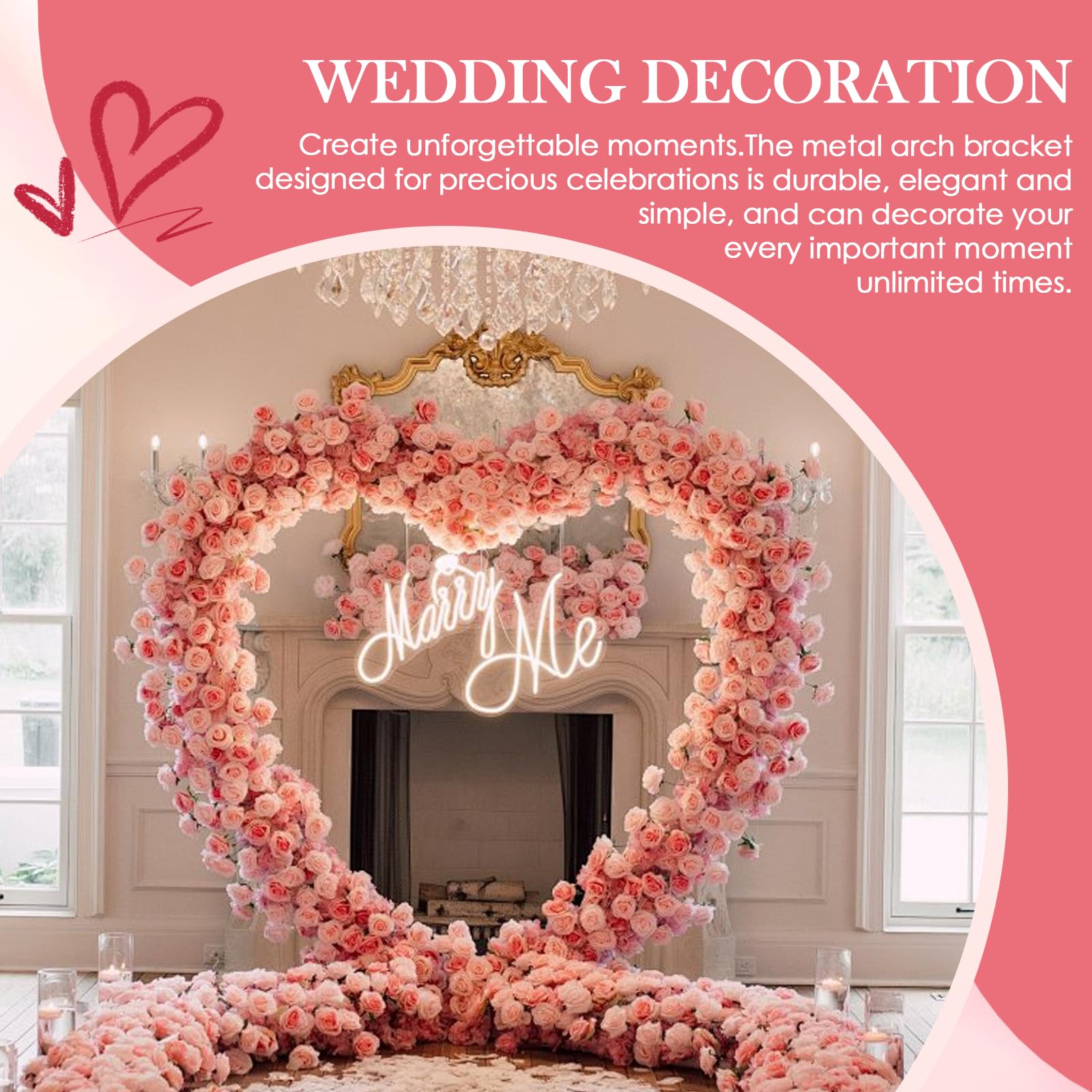 Kit de arco de globos de metal dorado de 2 m x 2 m con marco en forma de corazón, soporte de arco de boda para novia, compromiso, día de San Valentín y decoración de fiesta de cumpleaños, marco de