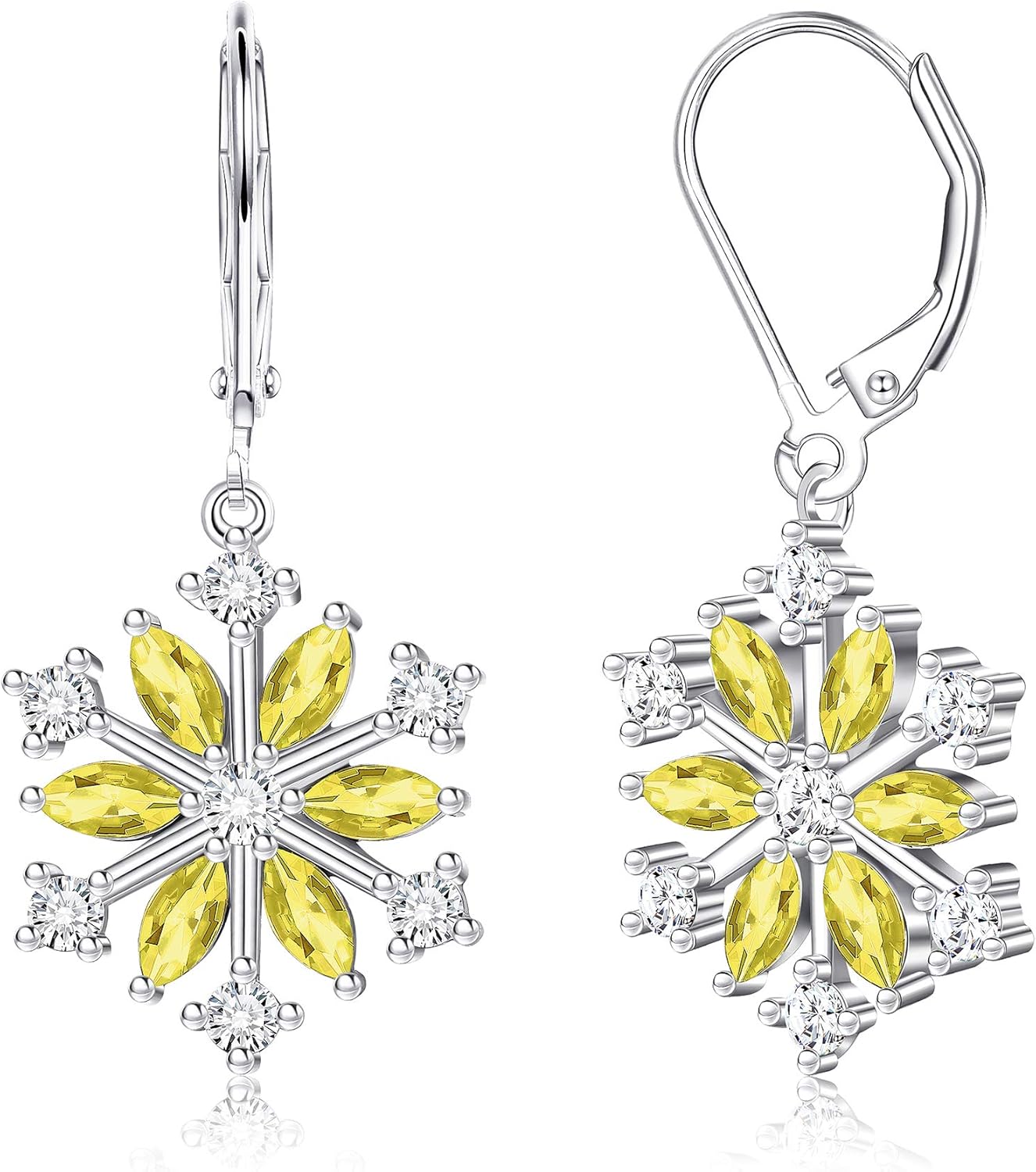 MILACOLATO 925 Sterling Silver Snowflake Earrings for Women Sparkle Cubic Zirconia Winter Frozen Flower Drop & Dangle Earrings Leverback Dangle Snowflake Earrings Holiday Xmas Christmas Jewelry Gifts