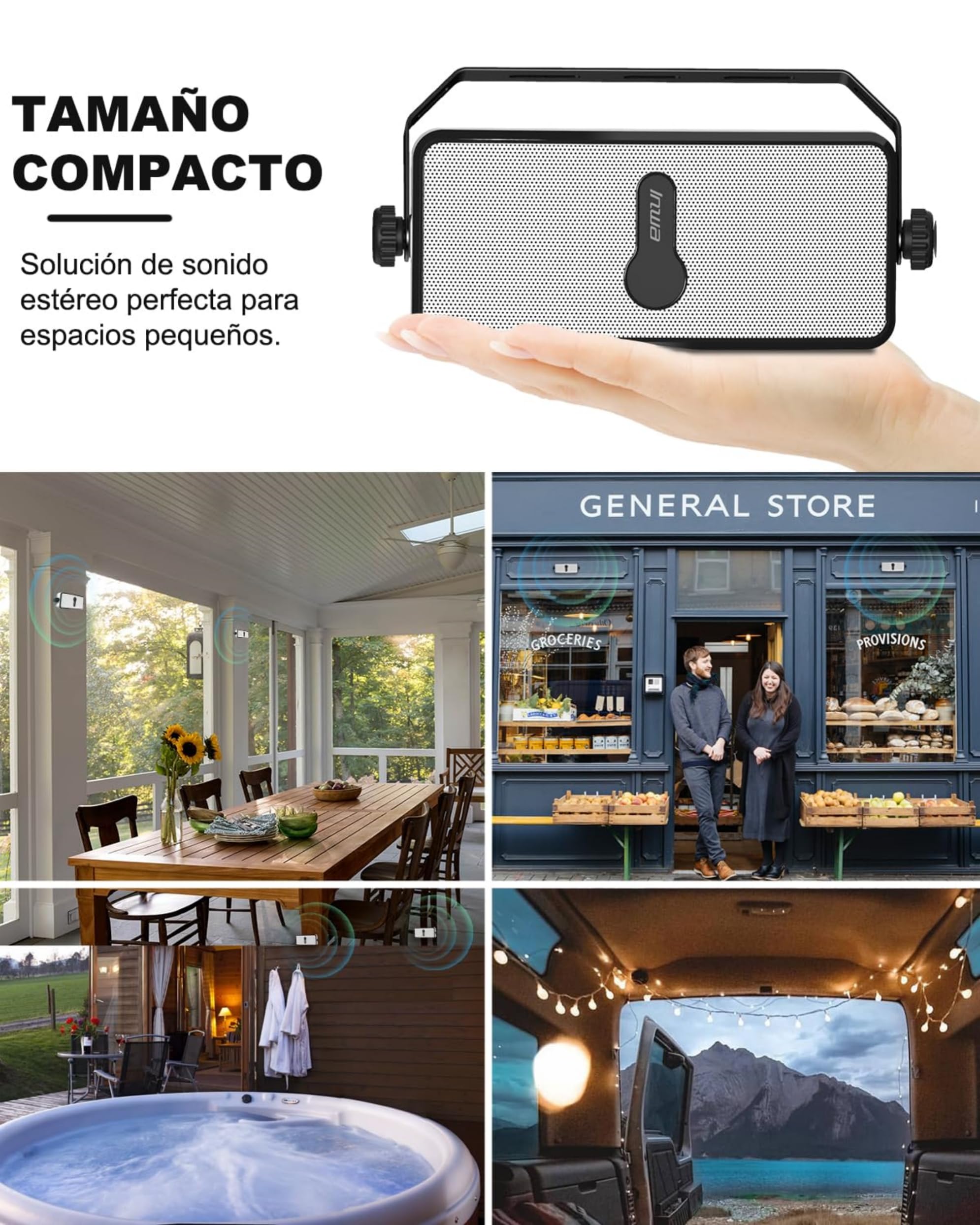 Inwa Altavoz Bluetooth Pared, IPX5, Sincronización de 100 Altavoces, Conexión Teléfono Móvil, Echo Dot, Adecuado para Interior/Bajo el Alero/Garaje (2 Altavoces, 20W, Sync Speaker)