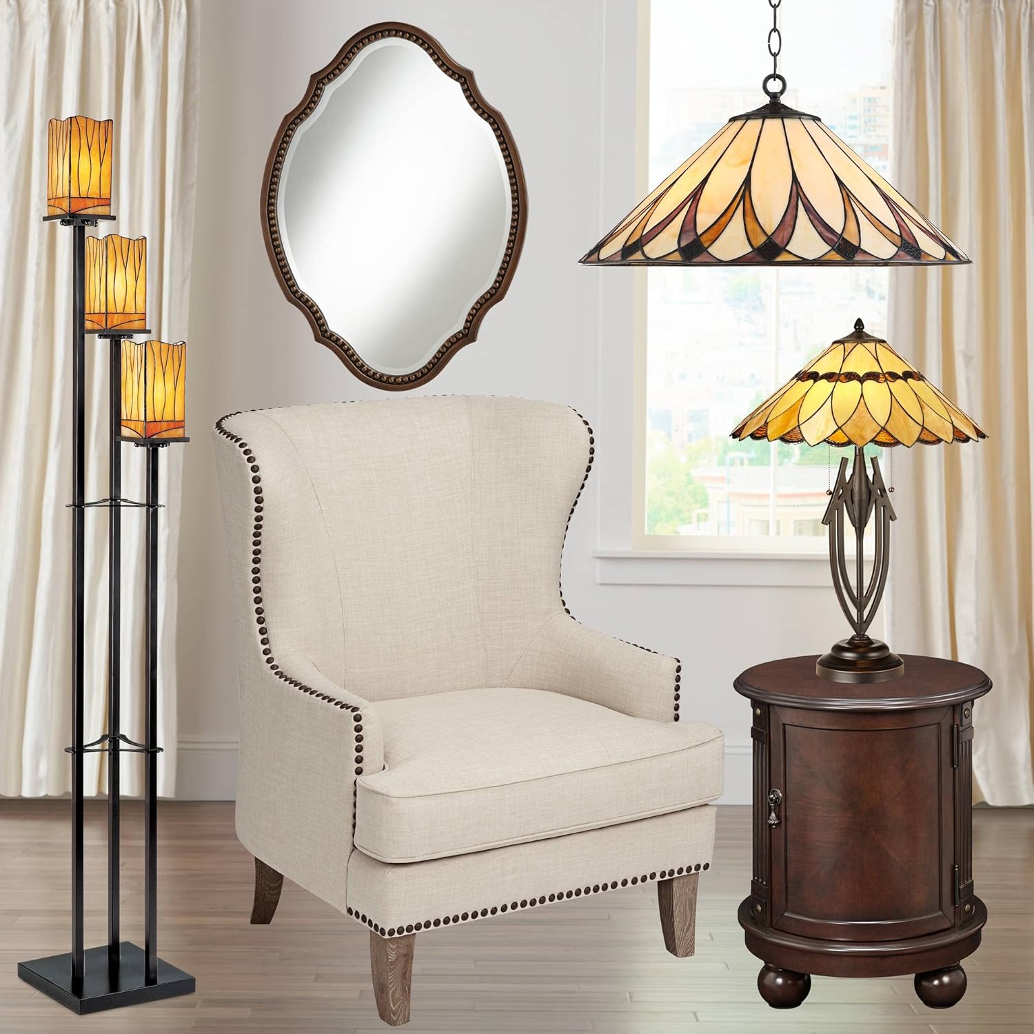 Serena Bronze 24" Art Glass Pendant Chandelier