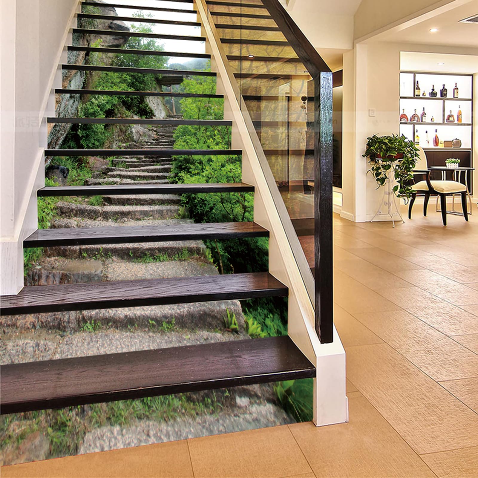 Flfk G366 13Pcs Forest Steps Stair Risers Sticker Peel And Sick 39.37"X7.08",Self-Adhesive Staircase Stickers Decals Mural Wallpaper For Home Decor