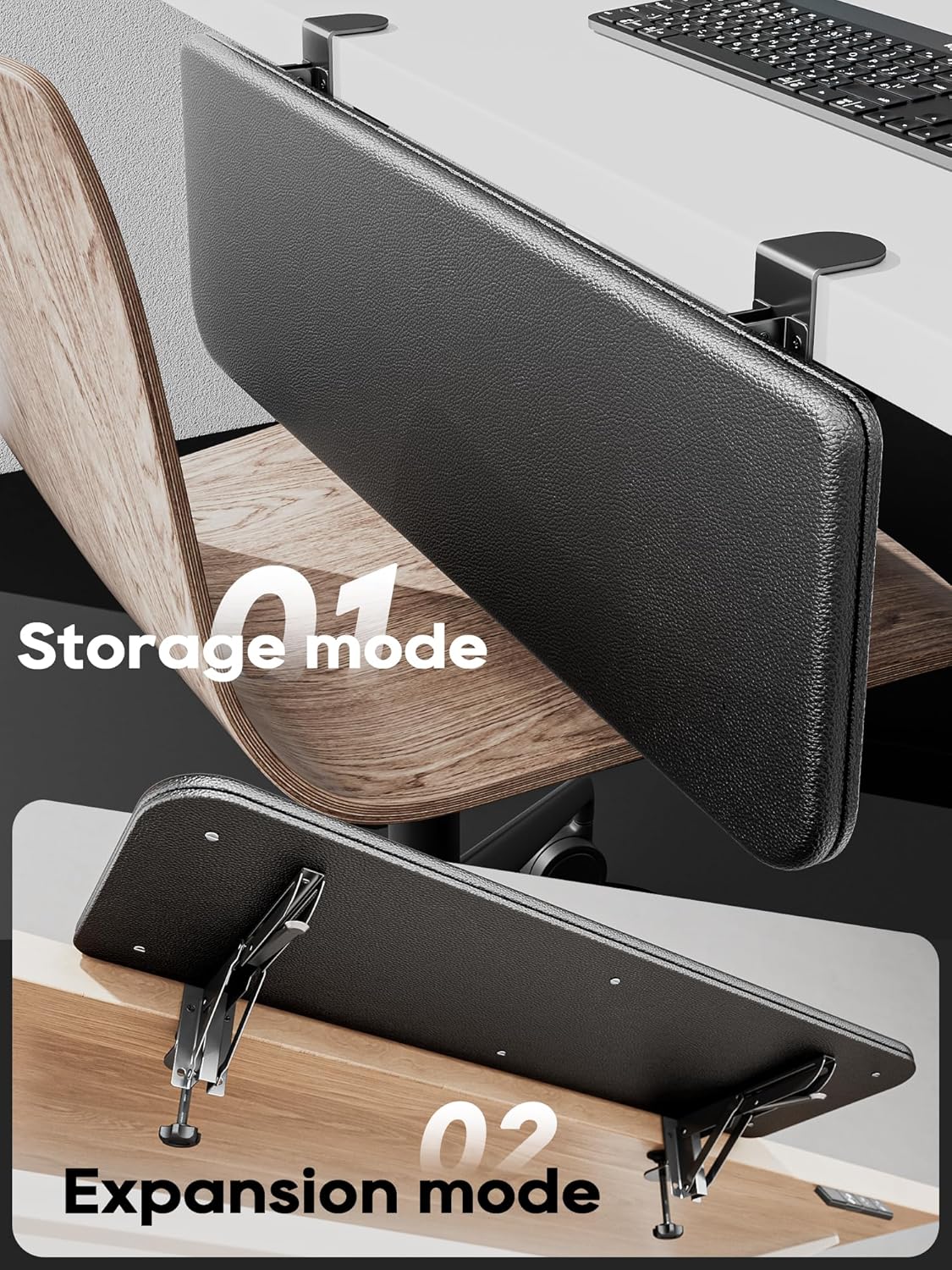 Black 30 NODOCA Arm Rest for Desk, Ergonomics Wrist Rest, Desk Extender, Soft Sponge Built-in, Comfortable Arm Support for Desk, Wrapped in Eco-Friendly Leather, Foldable Elbow Rest for Desk(1, Black, 30'')