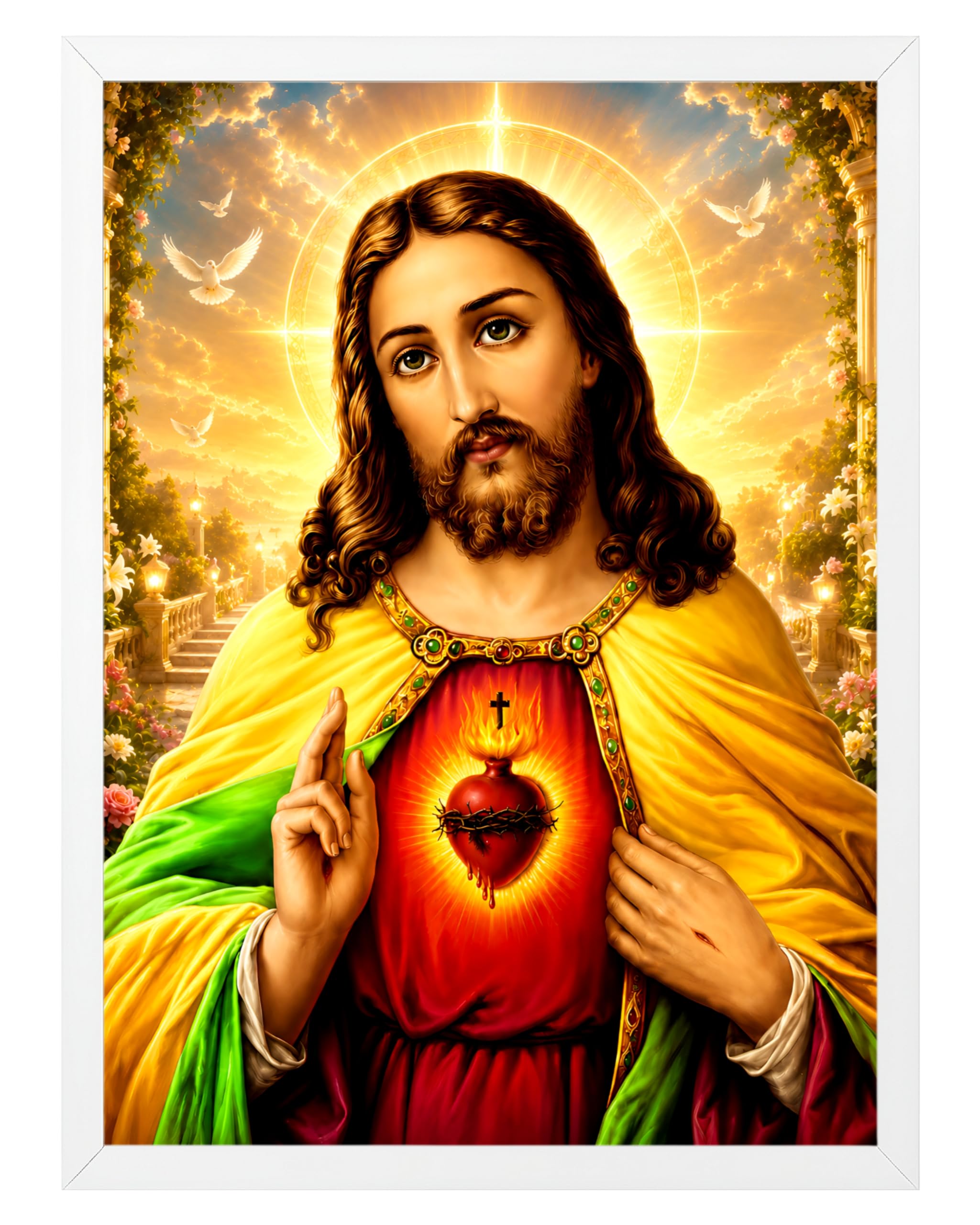 Jesus Christ Sacred Heart Photo Frame - Golden Black -16 Jesus Christ Sacred Heart Photo Frame - Golden Black -16