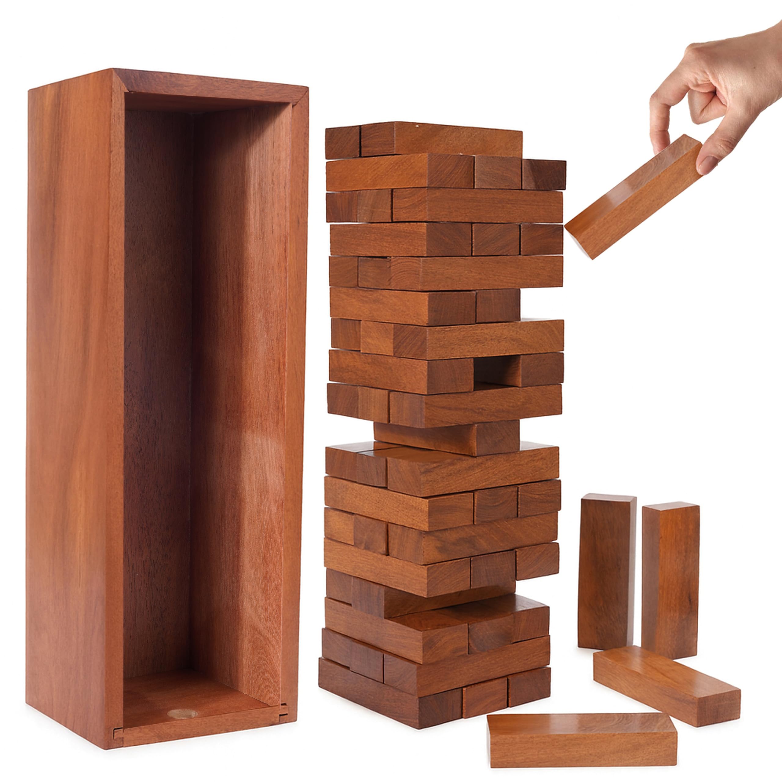 Ajuny Wooden Tumbling Tower Game  Classic Strategy Stacking Blocks for Kids, Adults & Family  Ideal Parties Game for Camping, Travel Game Night, Outdoor Fun Games 54 Block - 11.5 Inch