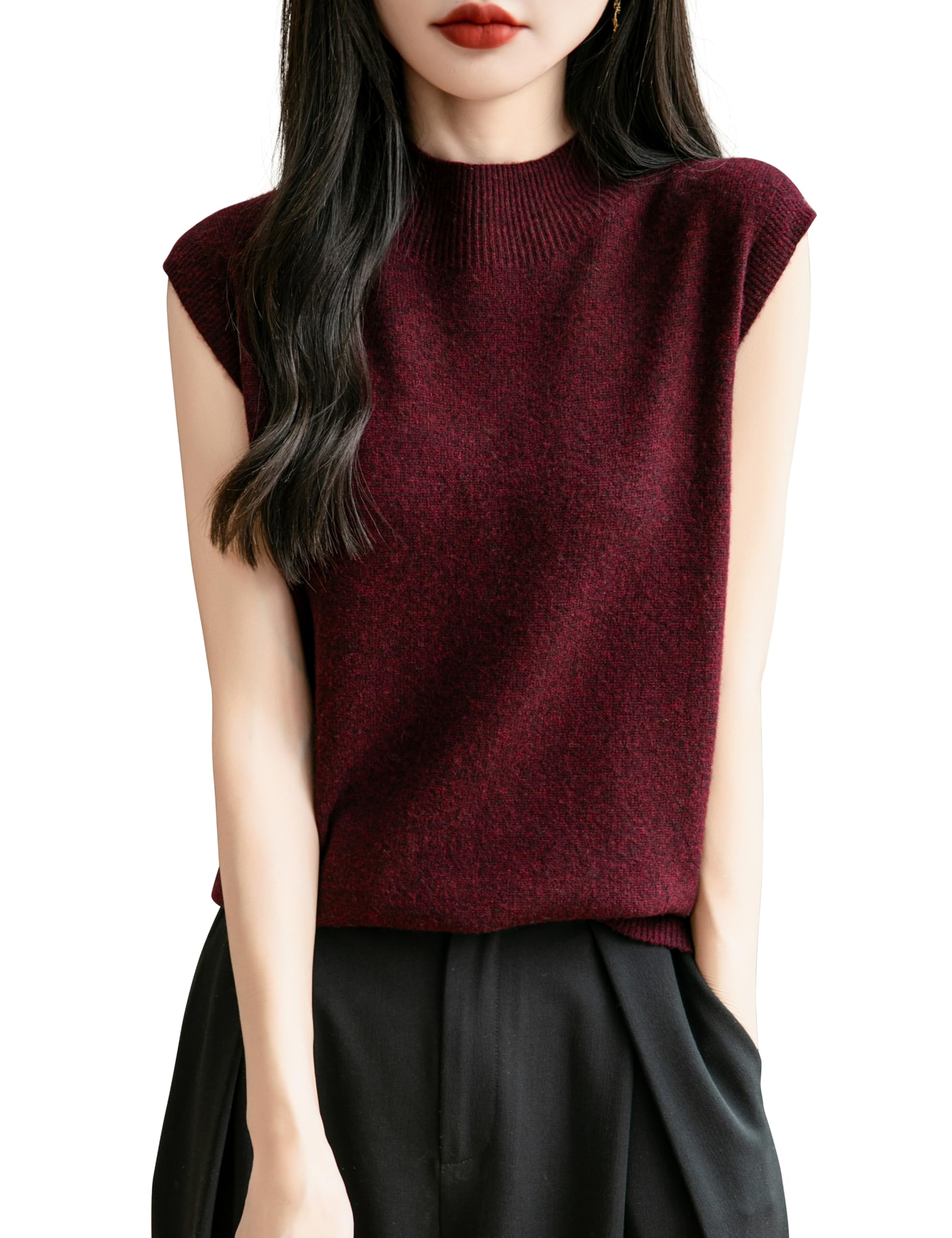 Chanyarn Donna 100% Lana Merino Primavera Autunno Inverno Prima Linea Pronto da Indossare Collo Alto Senza Cuciture Maglia Senza Maniche Maglione Gilet