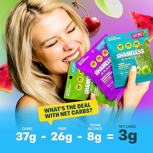 Miniatura 6 de Shameless Snacks - Gomitas keto bajas en carbohidratos sin gluten - Manzana verde, sandía, bomba de cereza