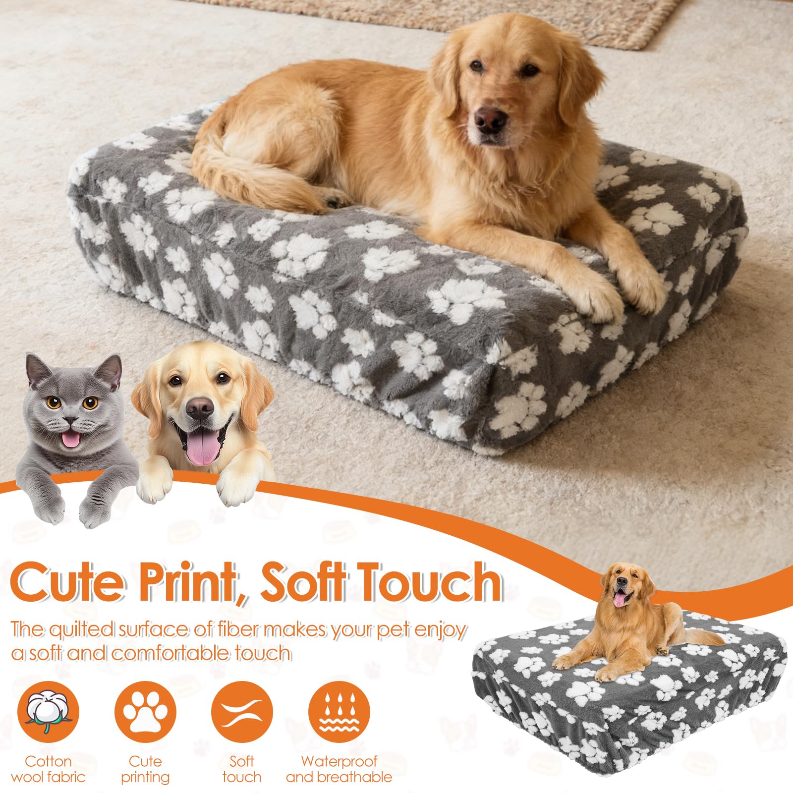 Housse de lit pour chien - Housse de lit pour chien - Imperméable - En velours doux - Lavable - 91 x 69 x 20 cm - 112 x 89 x 20 cm - Taille XL