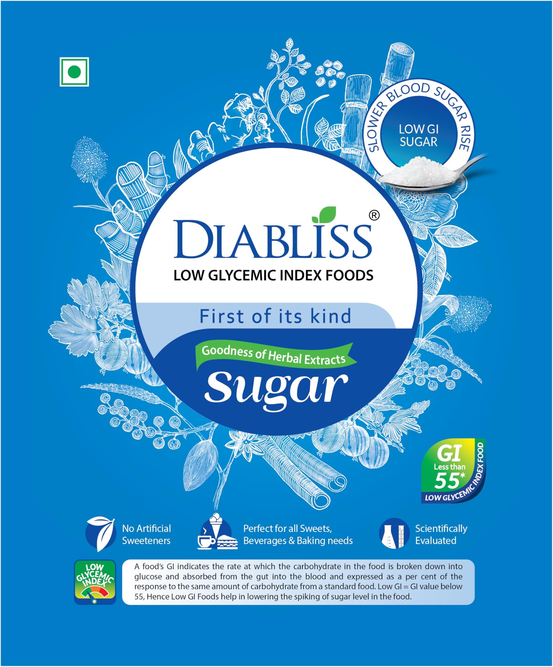 Diabliss Low GI Herbal Sugar – Trusted Worldwide | 17-Herb Fortified for a Naturally Sweet Taste | No Artificial Sweeteners | Healthy Choice for Everyone in the Family | No Aftertaste | 500g Pouch - Pack of 4