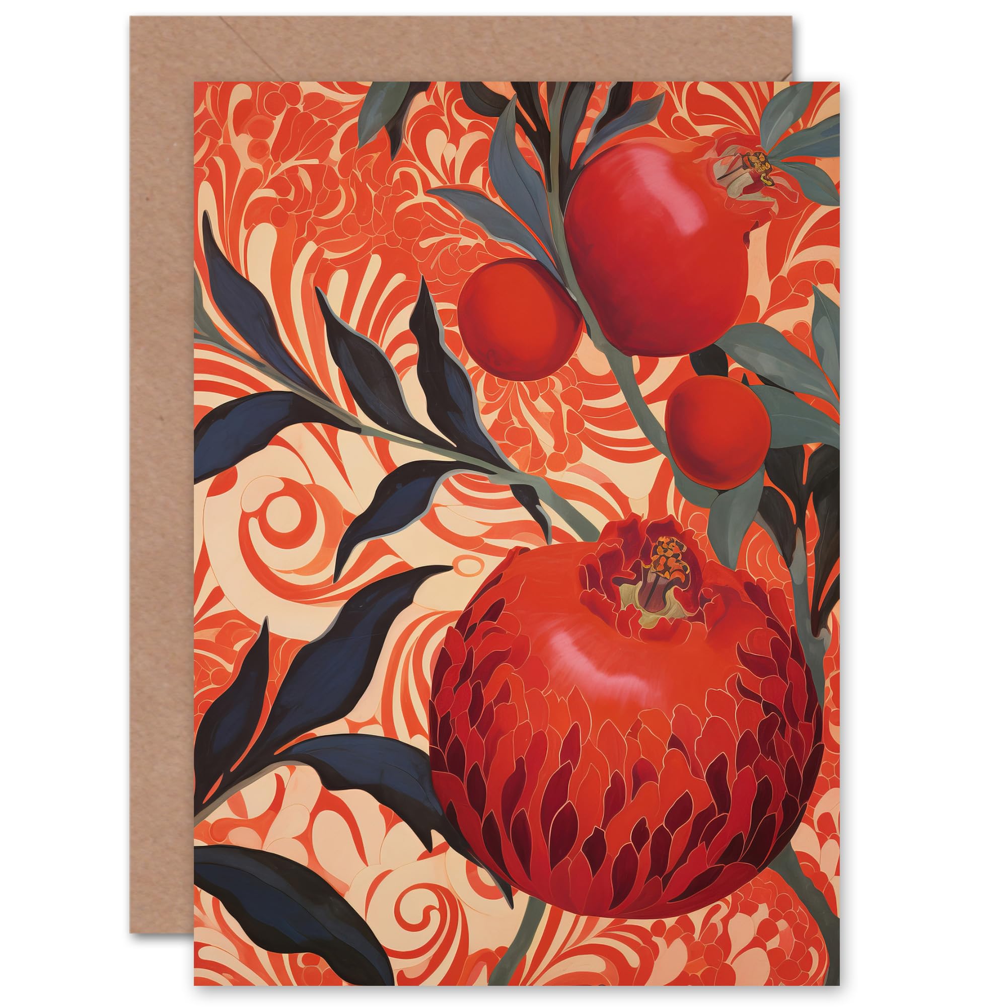 Artery8 - Greeting Card - Pomegranate Tree Grove Floral - Red
