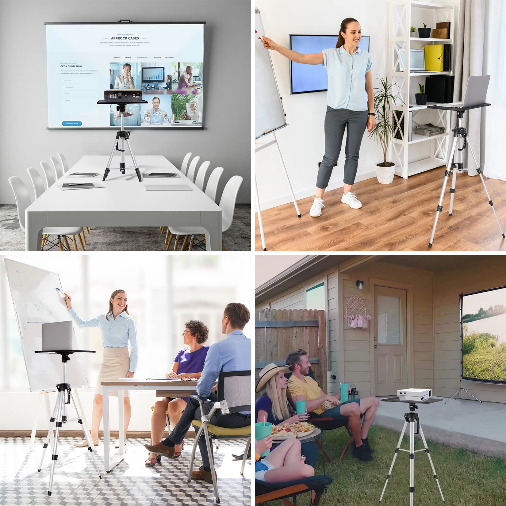 unho Trépied Vidéorojecteur en Aluminium, Support Projecteur Hauteur Réglable 53-138cm Table pour Videoprojecteur avec Plateau et Sac de Transport Idéal pour Studio Scène Réunion - Argenté