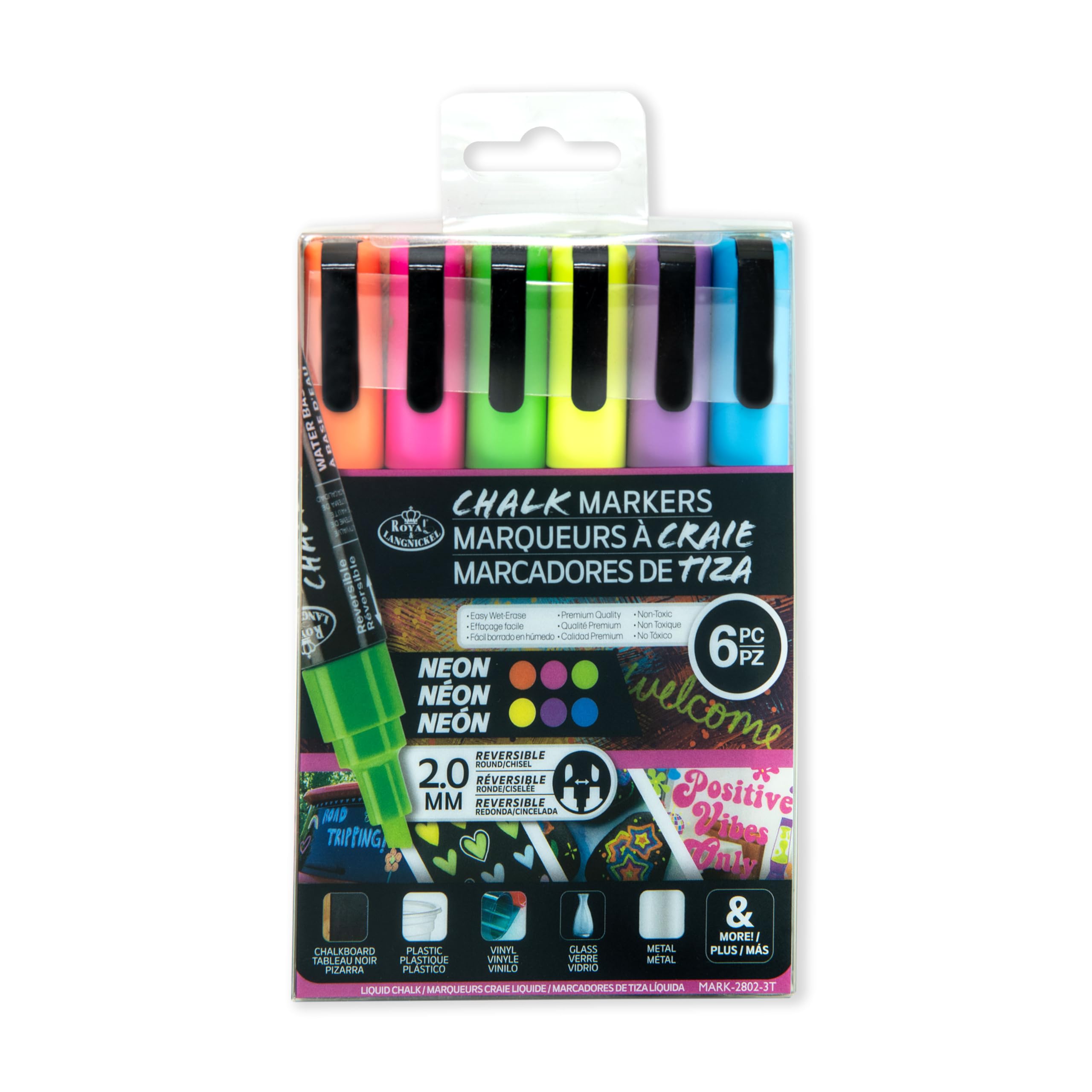 Royal & Langnickel 6pc 2mm NEON CHALK MARKER SET, Multicolor