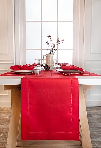 Miniatura 1 de D'Moksha - Camino de mesa rojo de 14 x 72 pulgadas - Lino 100 % puro con vainica, 72 pulgadas, camino de mesa navideño, perfecto para bodas,