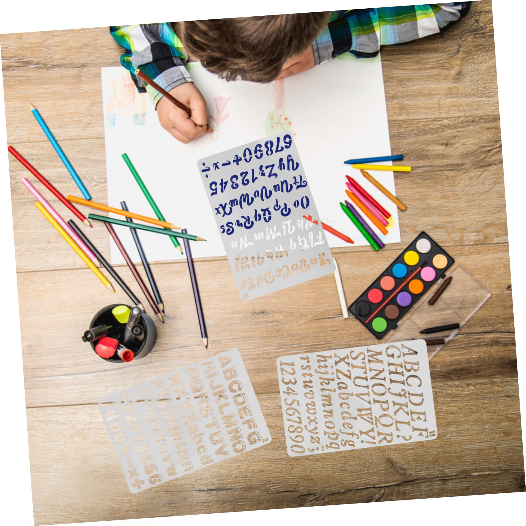 Tofficu 2 Set Stencil E Per Pittura Template Alfabeto Riutilizzabili Per Decorazioni Diy Su Tela Muro E 20 Pezzi * 2