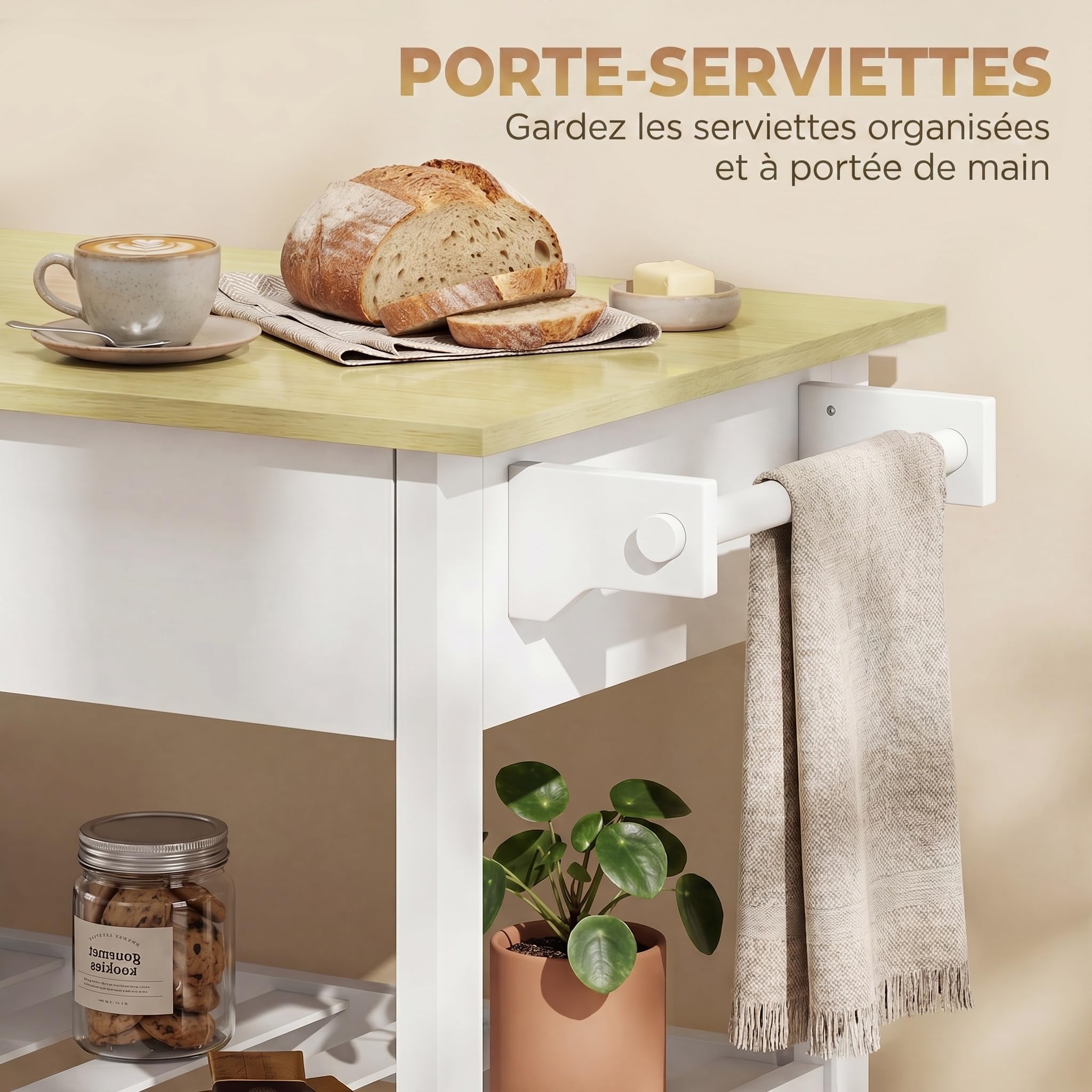 HOMCOM Desserte de Cuisine à roulettes Tiroir 108,8 x 51 x 92,5 cm Blanc