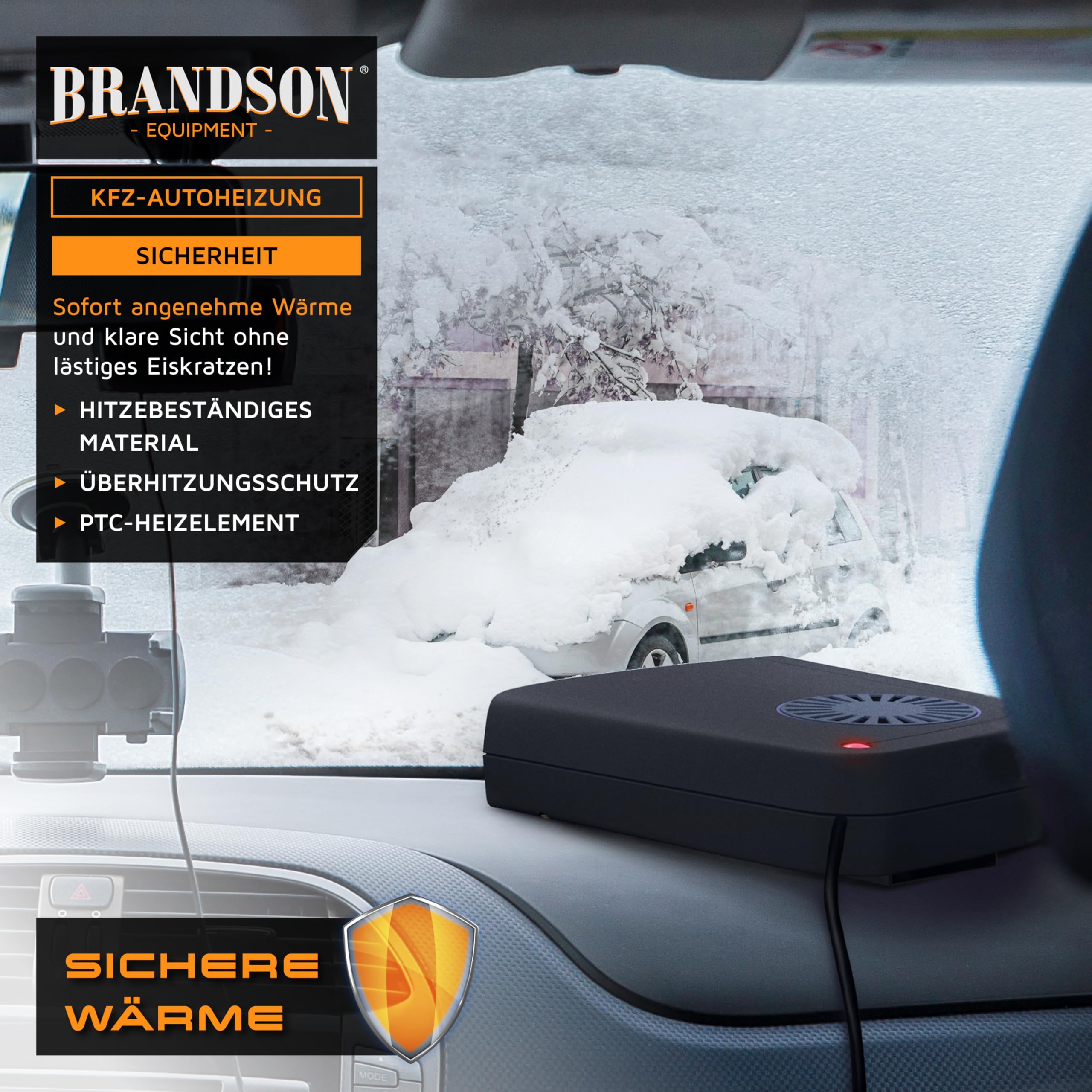 Brandson - Innenraumheizung - mobile Auto Heizung - PKW - Komfort Entfroster Standheizung Heizlüfter - 2 Heizlevel - 1450W - automatischer Überhitzungsschutz - transportabel