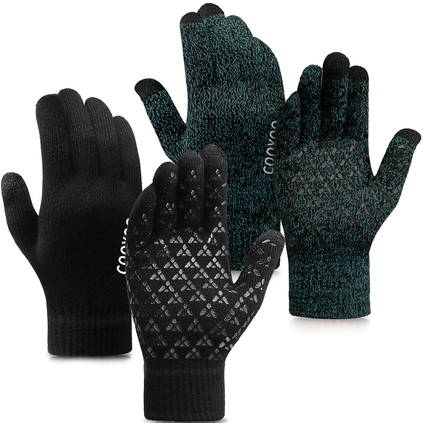 Photo 1 of COOYOO Winter Gloves for Women and Men 1/2/3 Pairs,Touch Screen Gloves,Anti-Slip Silicone Gel- Thermal Soft Wool Lining X-Large 07-2 Pairs(black/Midnight Green)