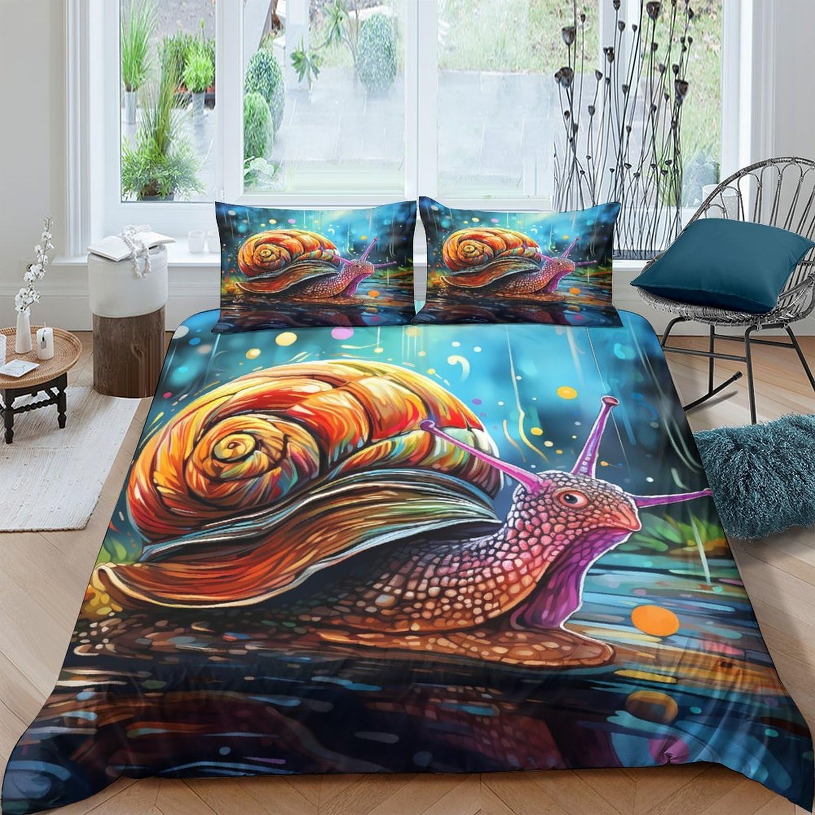 Ctjqhvkz Style-2 3D Printed Colorful Snail Fitted Sheet Microfiber Soft Artistic Nature Bed Cover For Bedroom Dorm Mattress Decor Single（135X200cm）