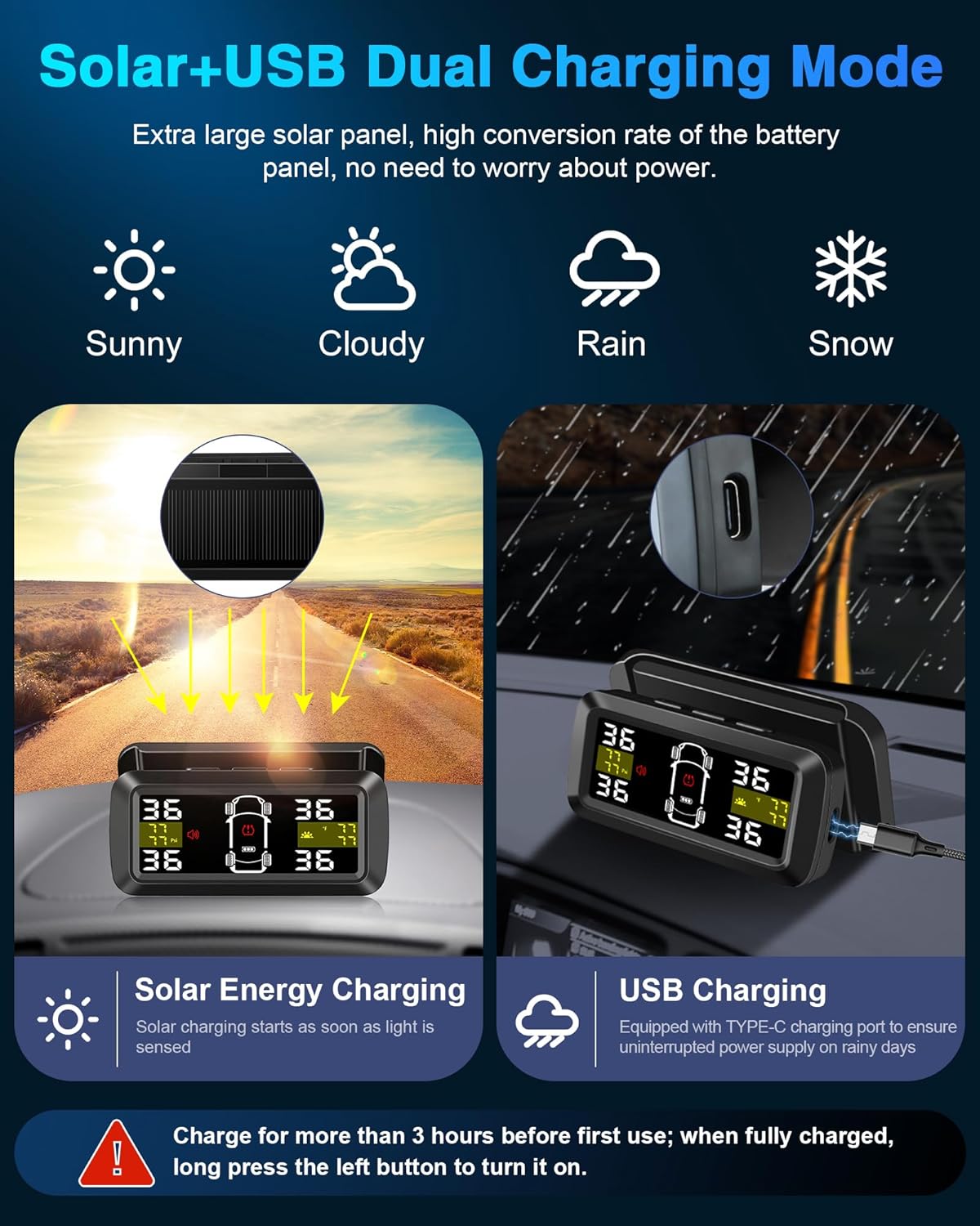 Solar and USB charging for Tenpmas TPMS