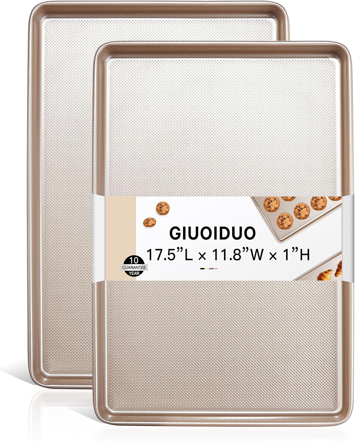 2 Pack Half Sheet Baking Pans,Commercial Quality Baking Sheet Pan Set,Carbon Steel Cooking Pans, Non Stick Baking Sheet for Oven,Large Thick Cookie Tray Pans for Baking（17.5 * 11.8 * 1inch）