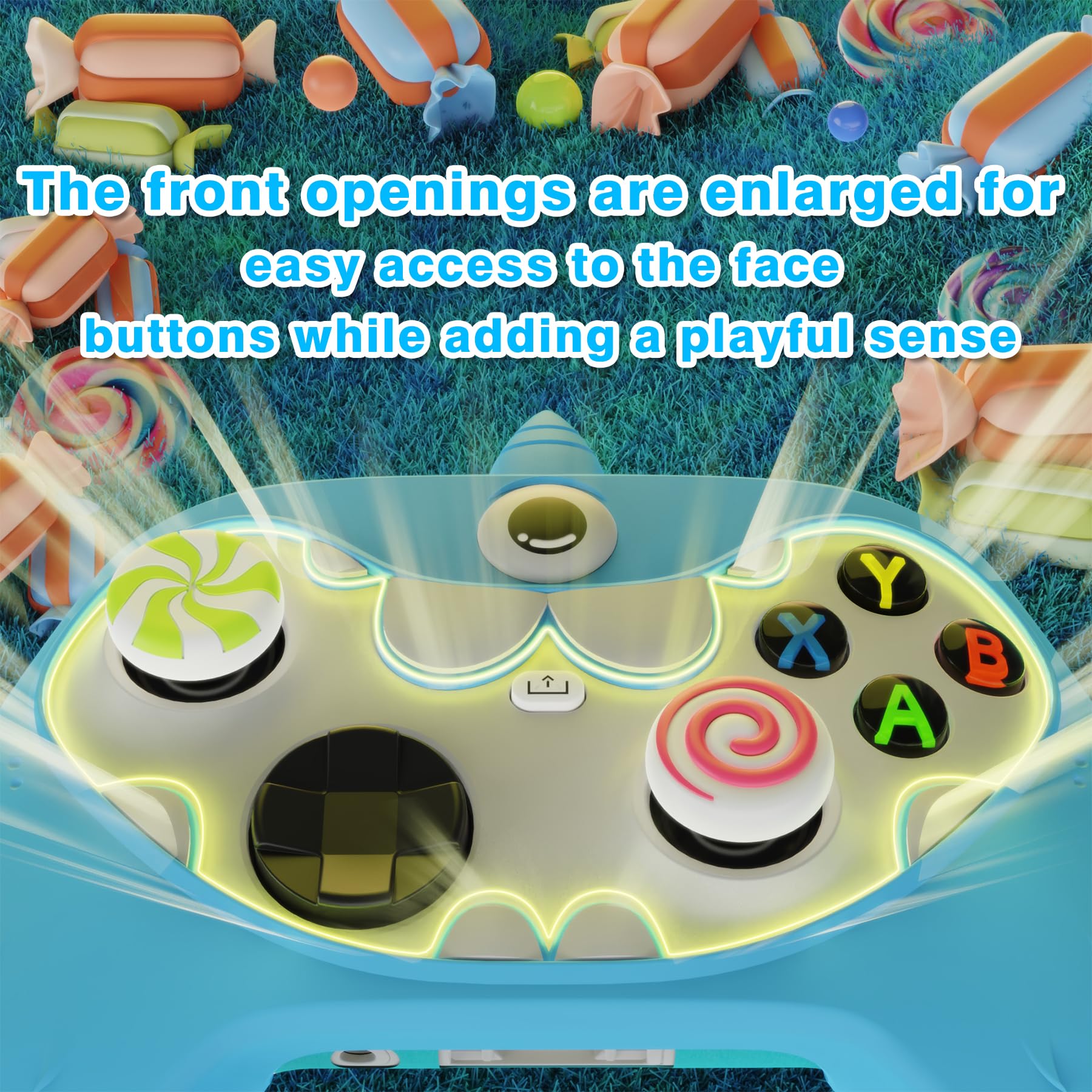 playvital Cover Controller per Xbox Series X/S Joystick Custodia Carina Skin Silicone Protettiva Antiscivolo, 4 Copri Levette Analogiche&Adesivi, Mostro Monoocchio, Blu