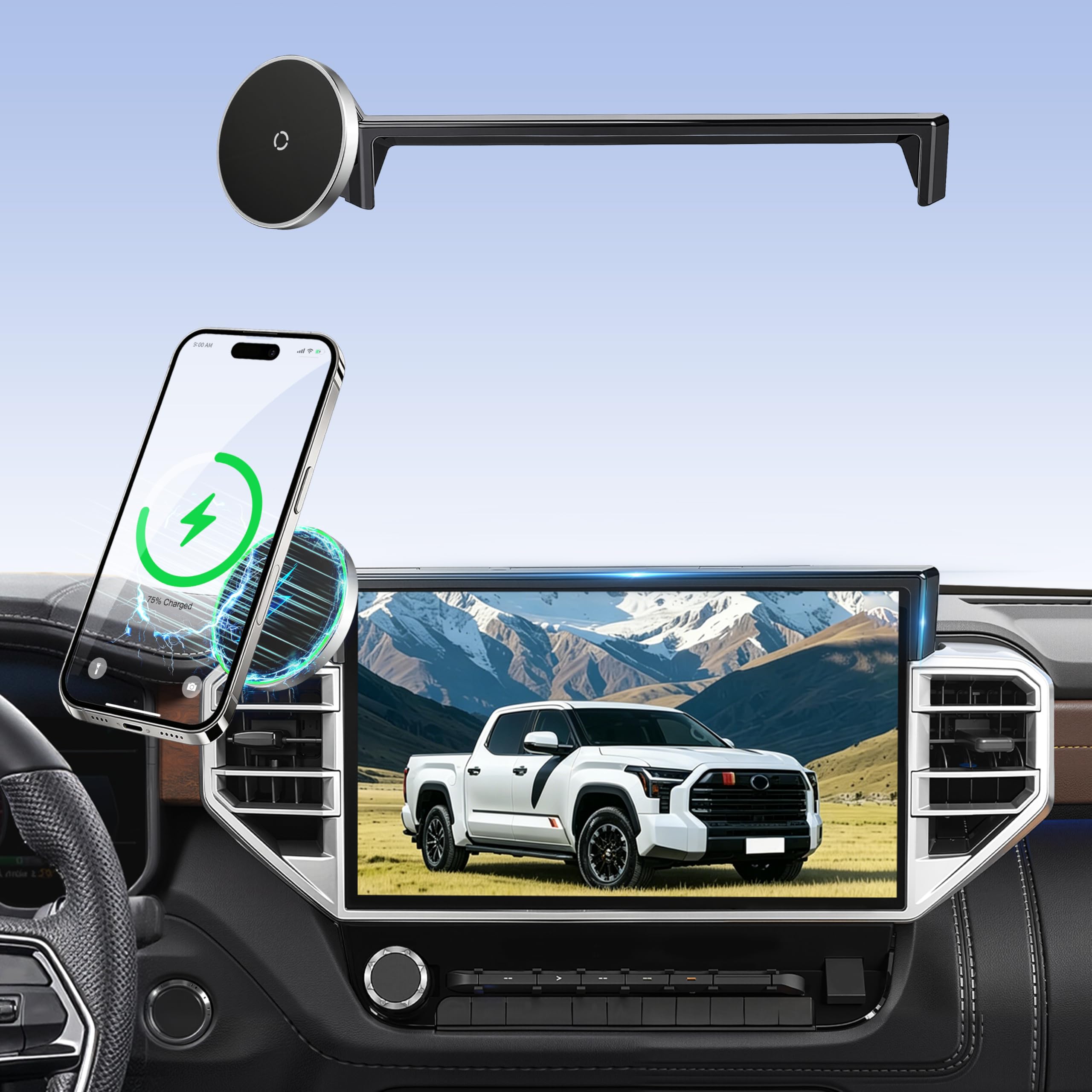 Phone Holder for for Toyota Tundra (2022-2025 2026, 14 Inch) / Toyota Sequoia (2023-26), MagSafe Car Mount Charger,Magnetic Holder,15W Wireless Charging,360° &amp; Hands Free,3rd Gen Tundra Car Gadgets