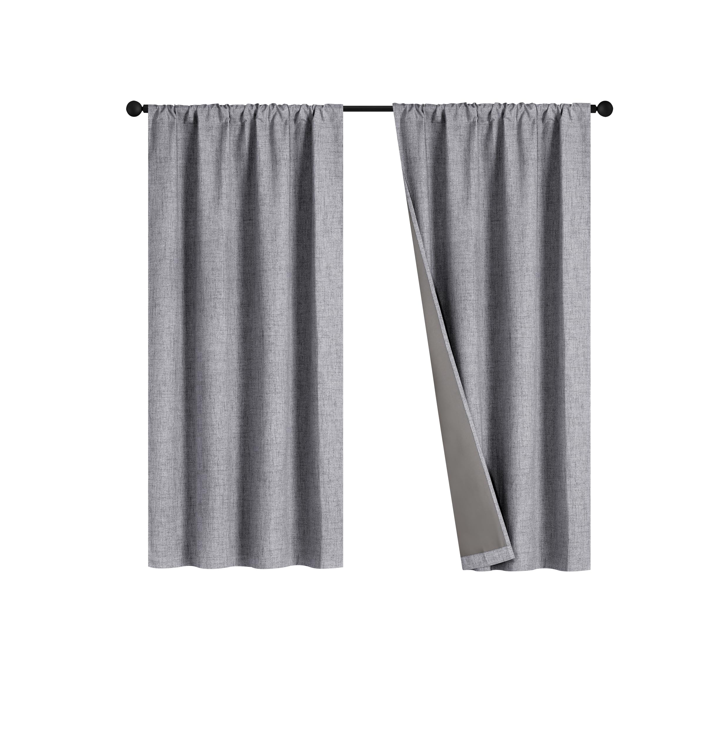 Home Beyond & HB design - Linen Look 100% Blackout Curtain Set 2 Panels - Thermal Insulated Room Window Curtains for Living Room Bedroom - (37 by 63 Inches, Grey) - 3