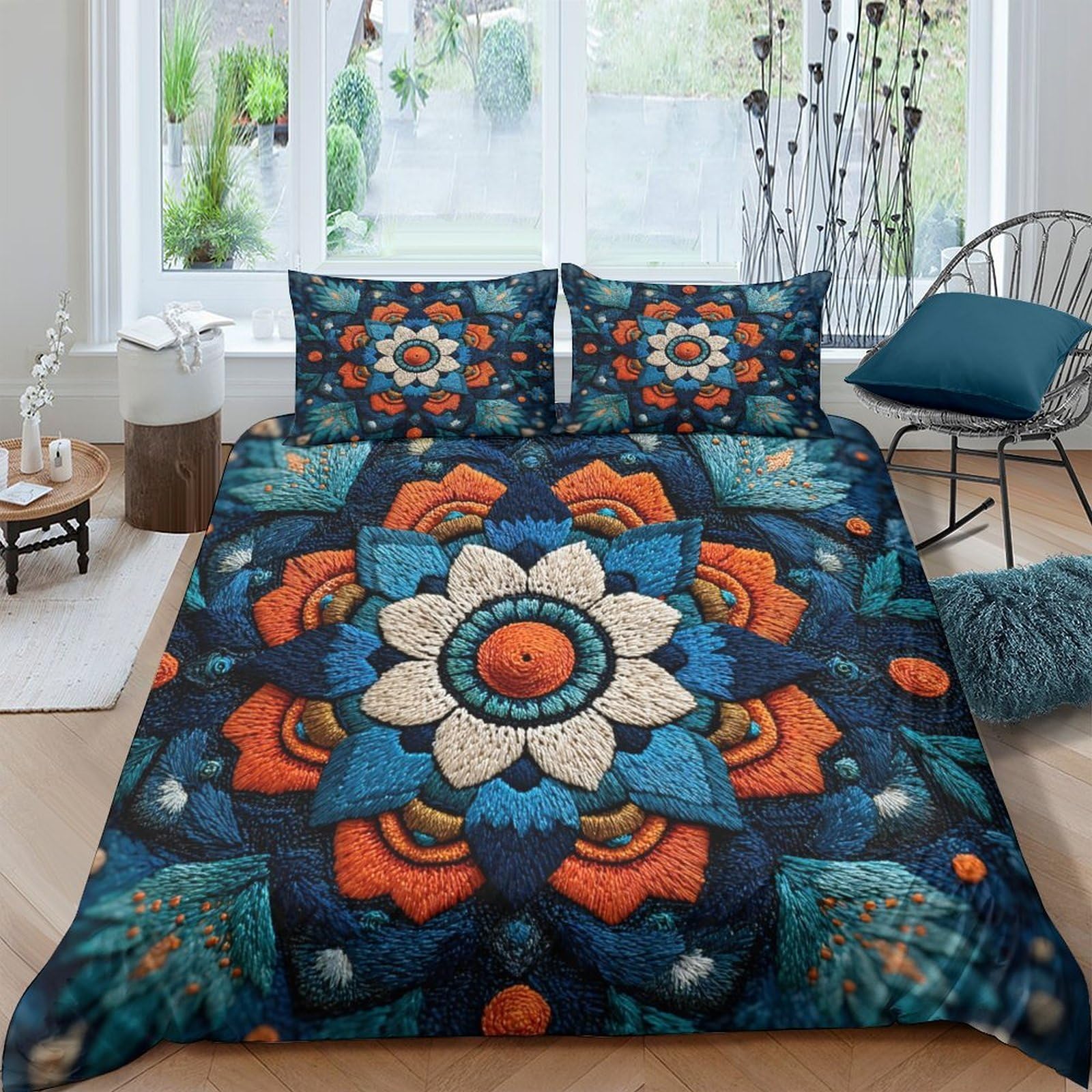 Ctjqhvkz Style-2 3D Printed Mandala Flower Fitted Sheet Microfiber Soft Breathable Abstract Bed Cover For Bedroom Guest Room Decor Single（135X200cm）