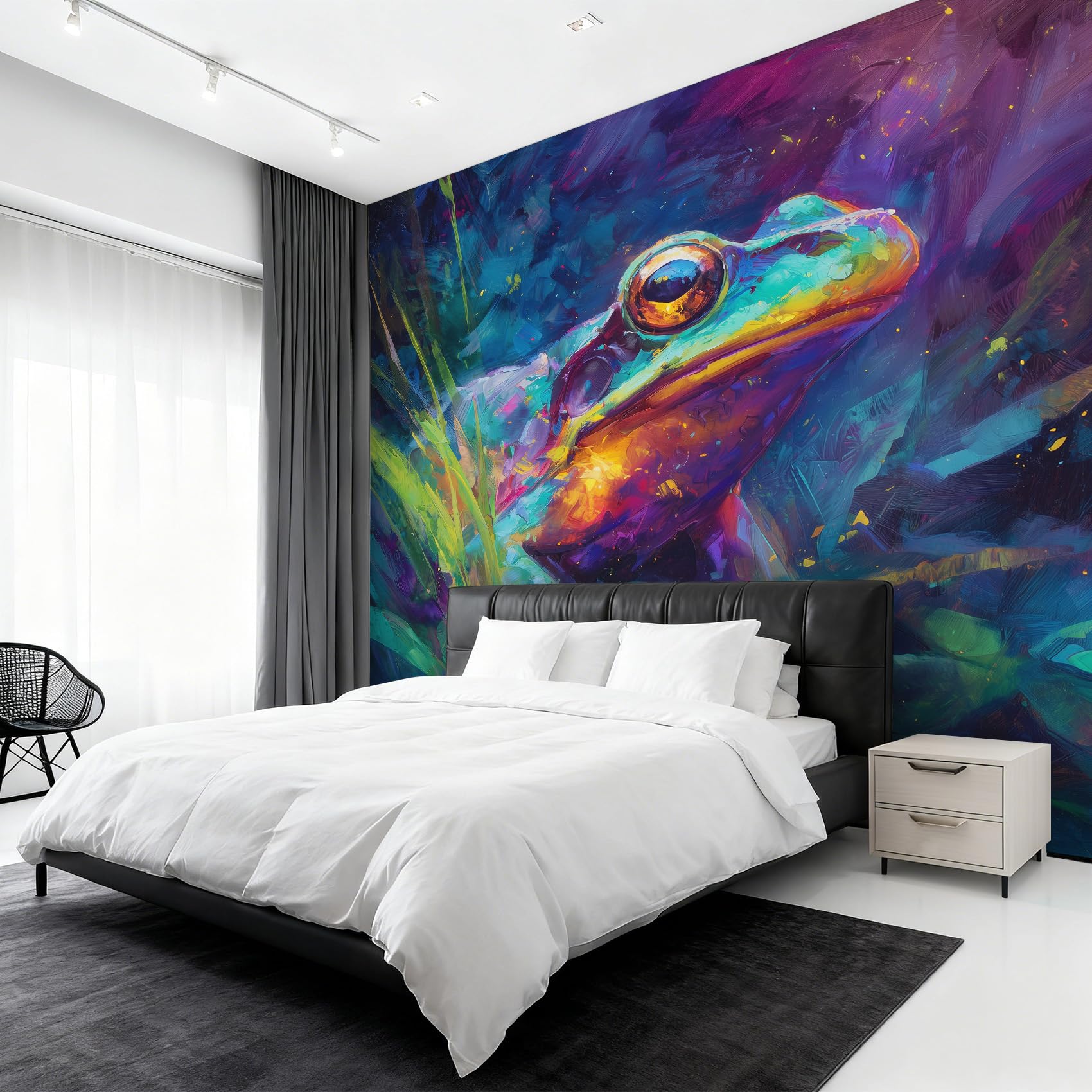 Papier peint panoramique grenouille colorée intissé haut de gamme salon