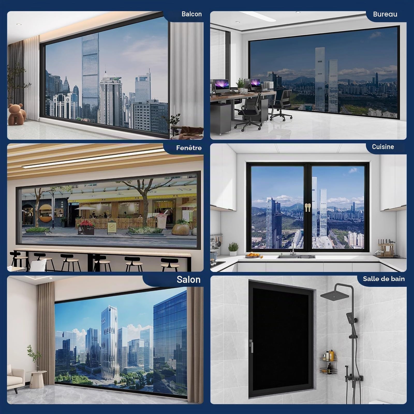 Film Occultant Fenêtre 90 x 250 cm Film Adhesif Effet Miroir D'Intimité Filtre Fenetre Anti Regard Anti Chaleur UV sans Tain pour Fenetre pour Maison Bureau Magasin, Argent