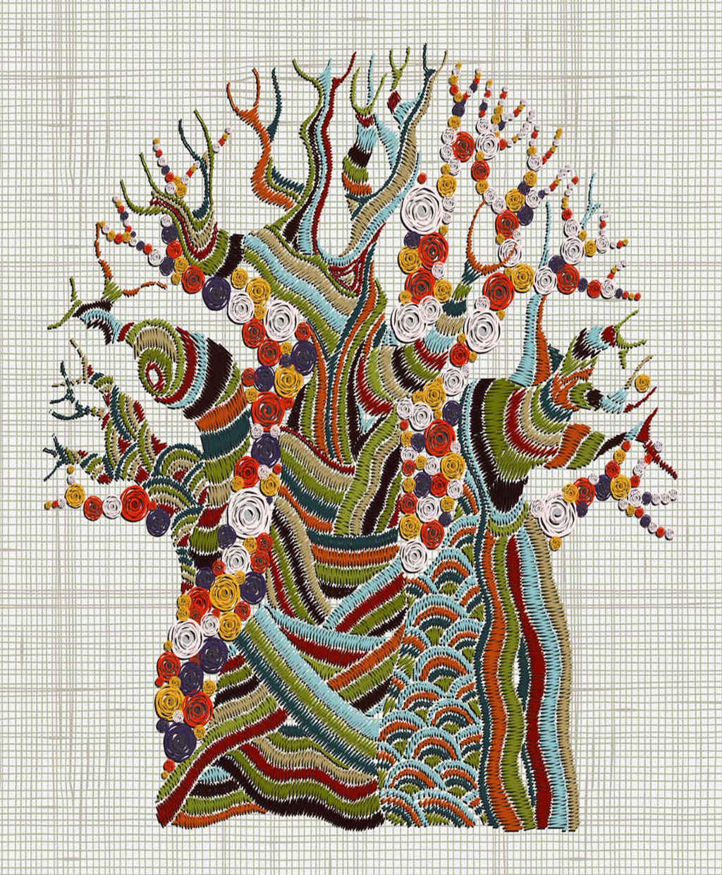 Subently African Poster Hand Embroidered Baobab Tree Ethnic Wall Art Home Boho Zentangle Wall Art Painting Print Home Artwork Decoration for Living Room Bedroom Office Unframed 18x24 lnches
