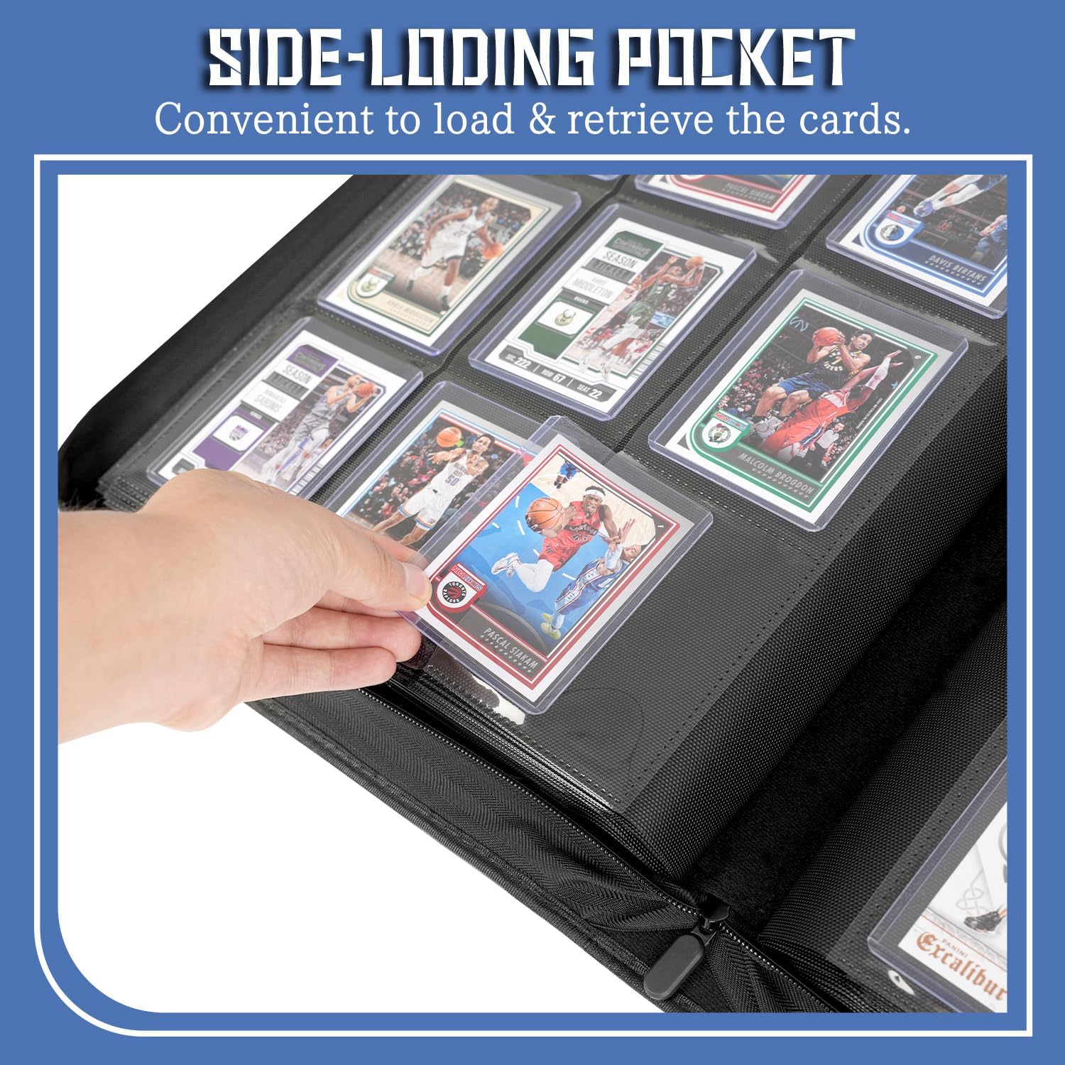 9-Pocket Toploader Binder, Holds 360 3"x 4" 35PT Rigid Card Holders, Protective and Display Zippered Album with 20 Double Sided Pages for Trading Card and Sport Card - Blue