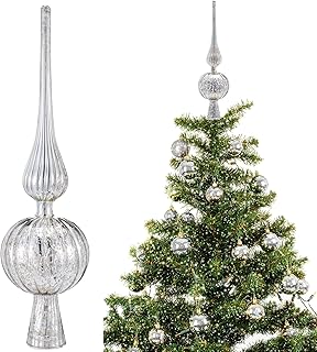 Gejoy Mercury Glass Finial Christmas Tree Topper Vintage Spherical Xmas Tree Topper Mid Century Christmas Tree Topper Ornament for Home Xmas Holiday Party Decorations(Sliver)