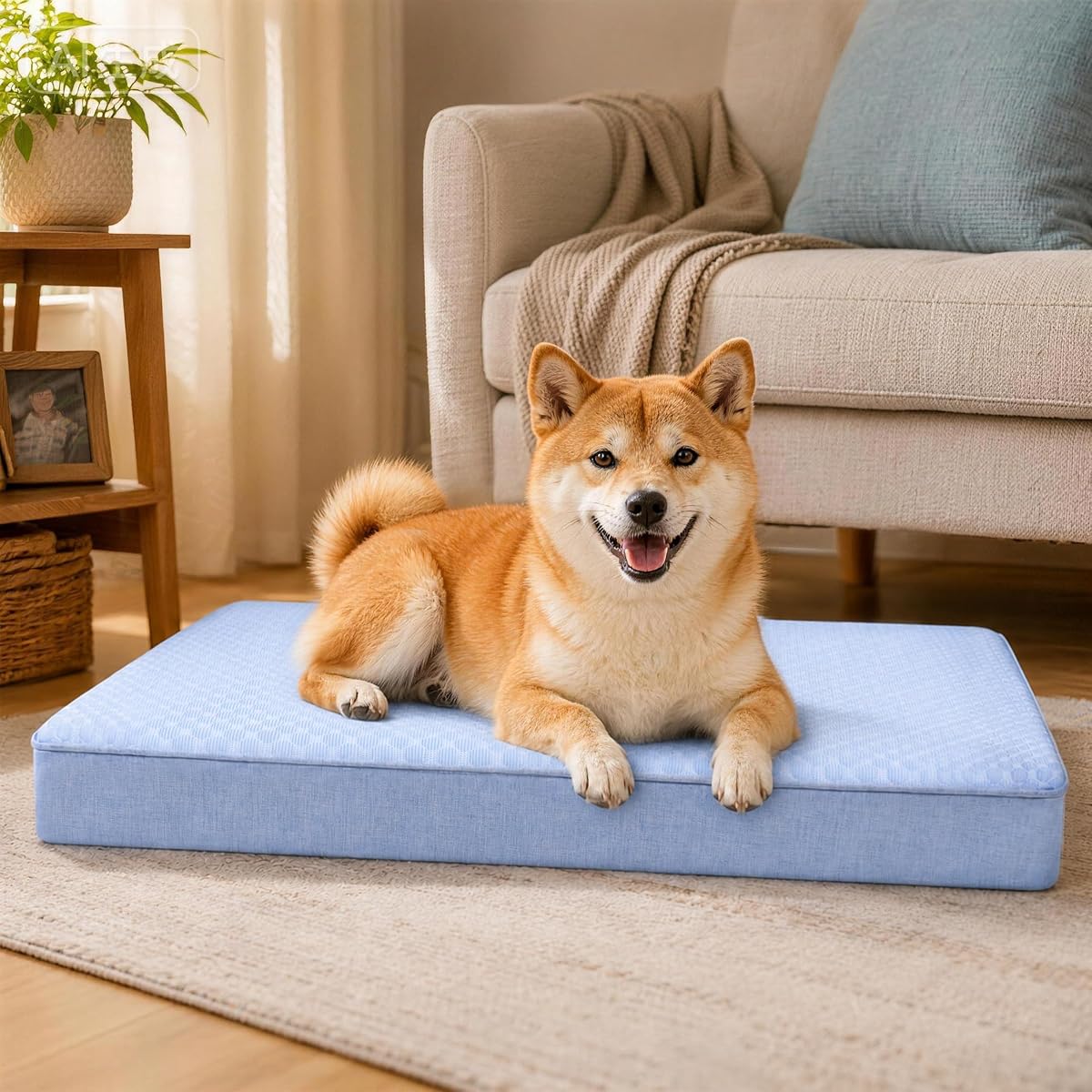 Cooling Dog Bed for Large Dogs, Orthopedic Memory Foam Dog Bed with New Cooling Fabric, Waterproof Washable Pet Bed for Crate, Non-Slip Cooling Pet Mat for Arthritic Dogs Up to 65Lbs, 35"x22"x3"