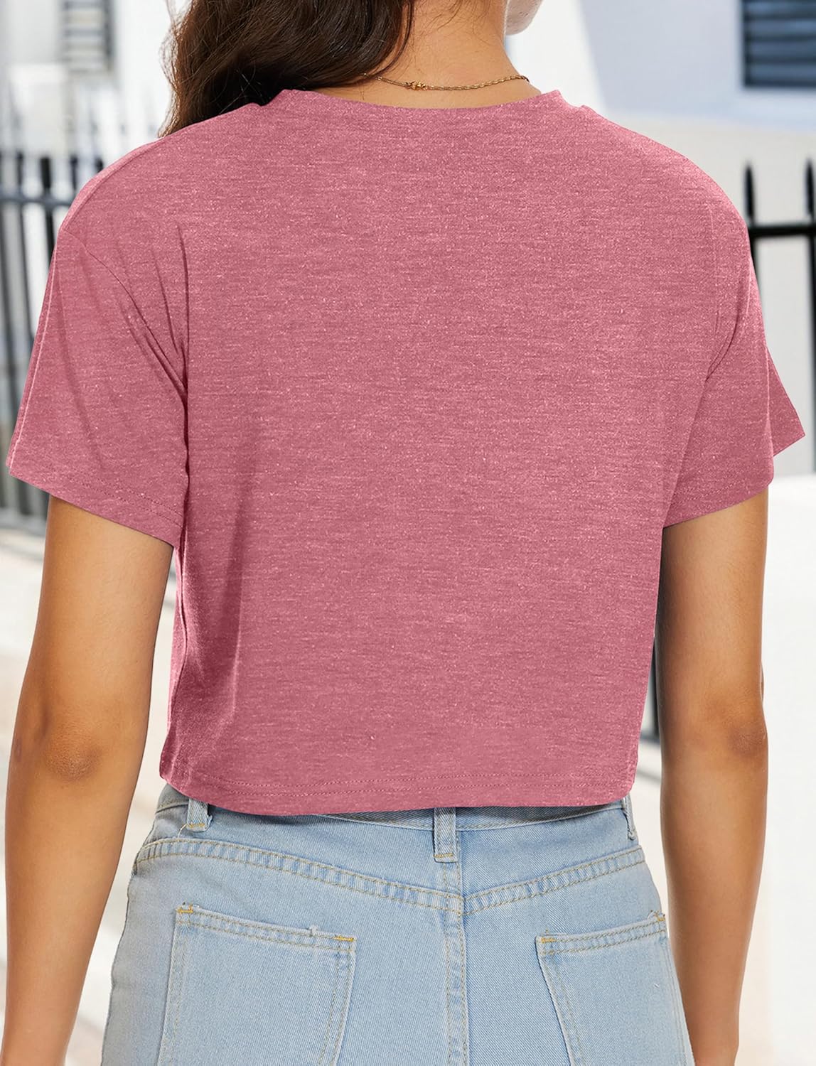 Womens Summer Crop Tops Short Sleeve Round Neck T-Shirts Loose Fit Casual Blouse - Image 5