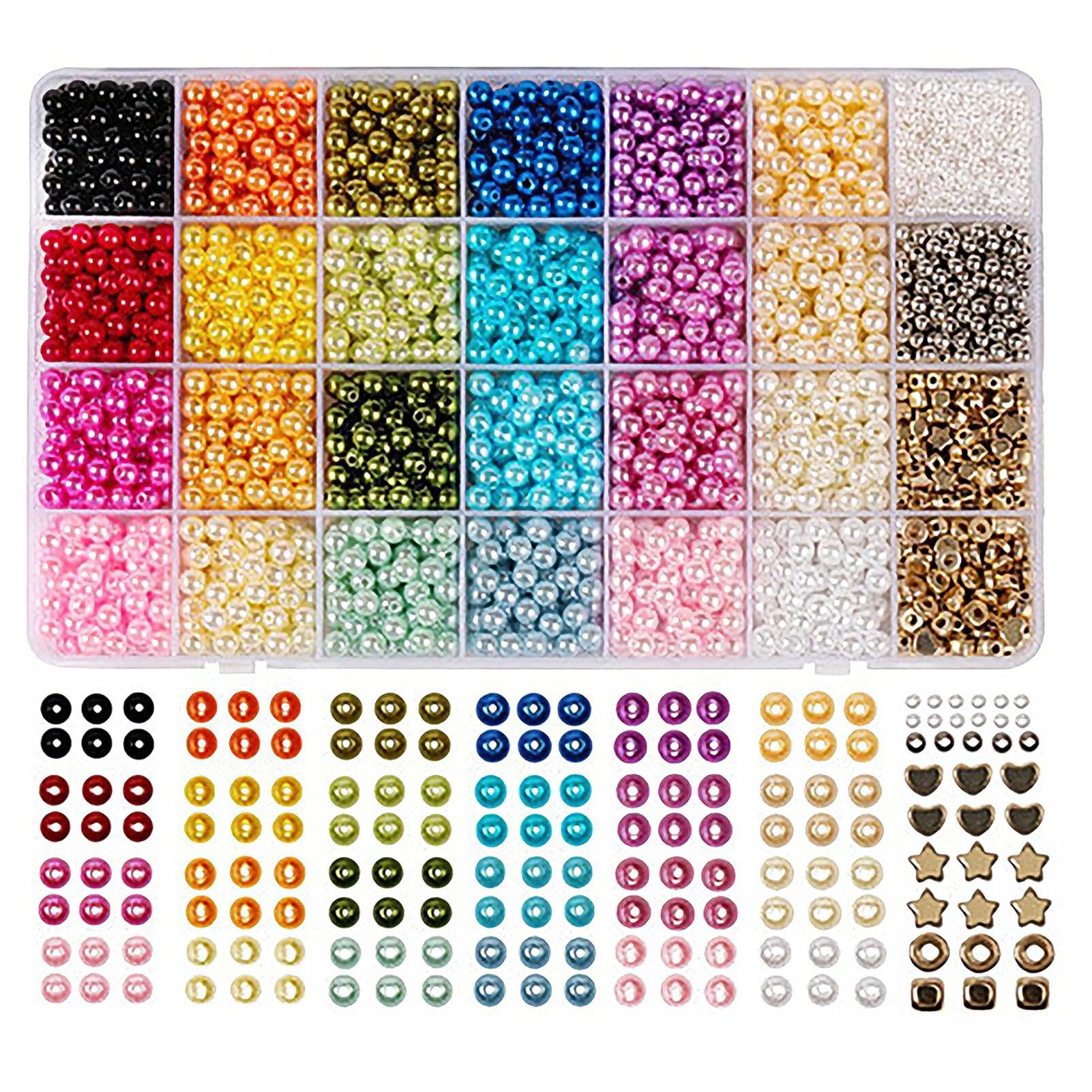 2000pcs Pearl Beads for Jewelry Making, 28 Colors Round Glass Pearl Beads Plastic Imitation Dyed Faux Pearls for Bracelets, DIY Crafts, Gifts