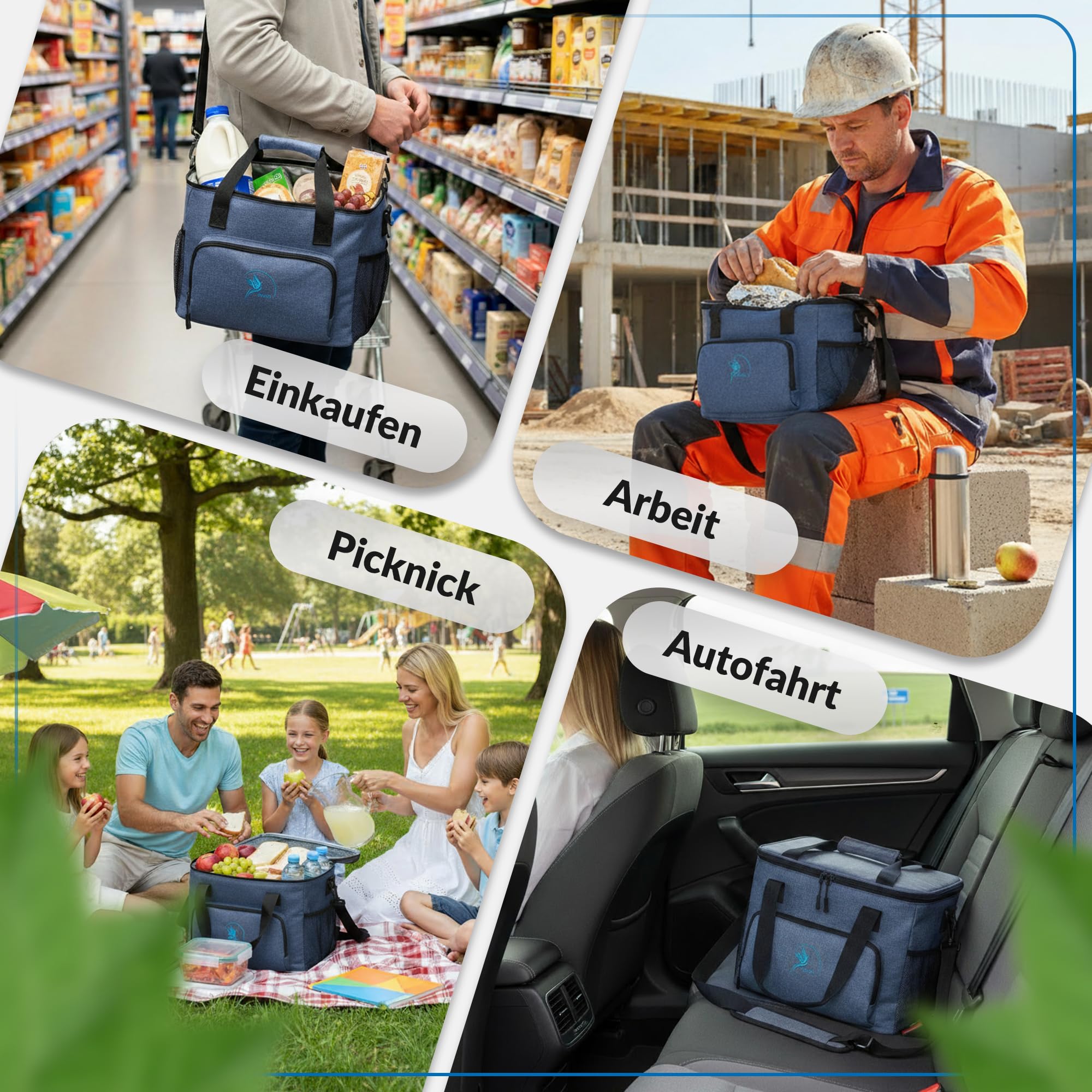 Obics® Kühltasche 20L & 30L (faltbar) 10-12 Stunden kühlen - isolierte Einkaufstasche & Lunchtasche mit Flaschenöffner & Auslaufsicherem PEVA-Material für Arbeit, Büro, Picknick, Einkaufen & Baustelle