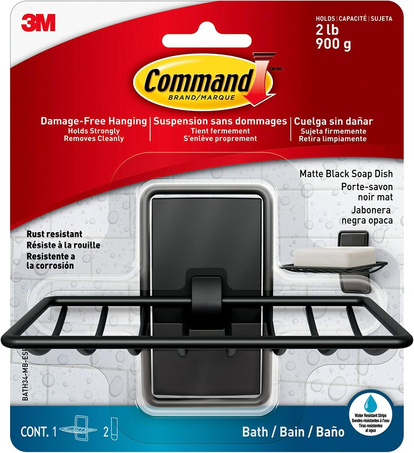Command Soap Dish Matte Black with Water Resistant Command