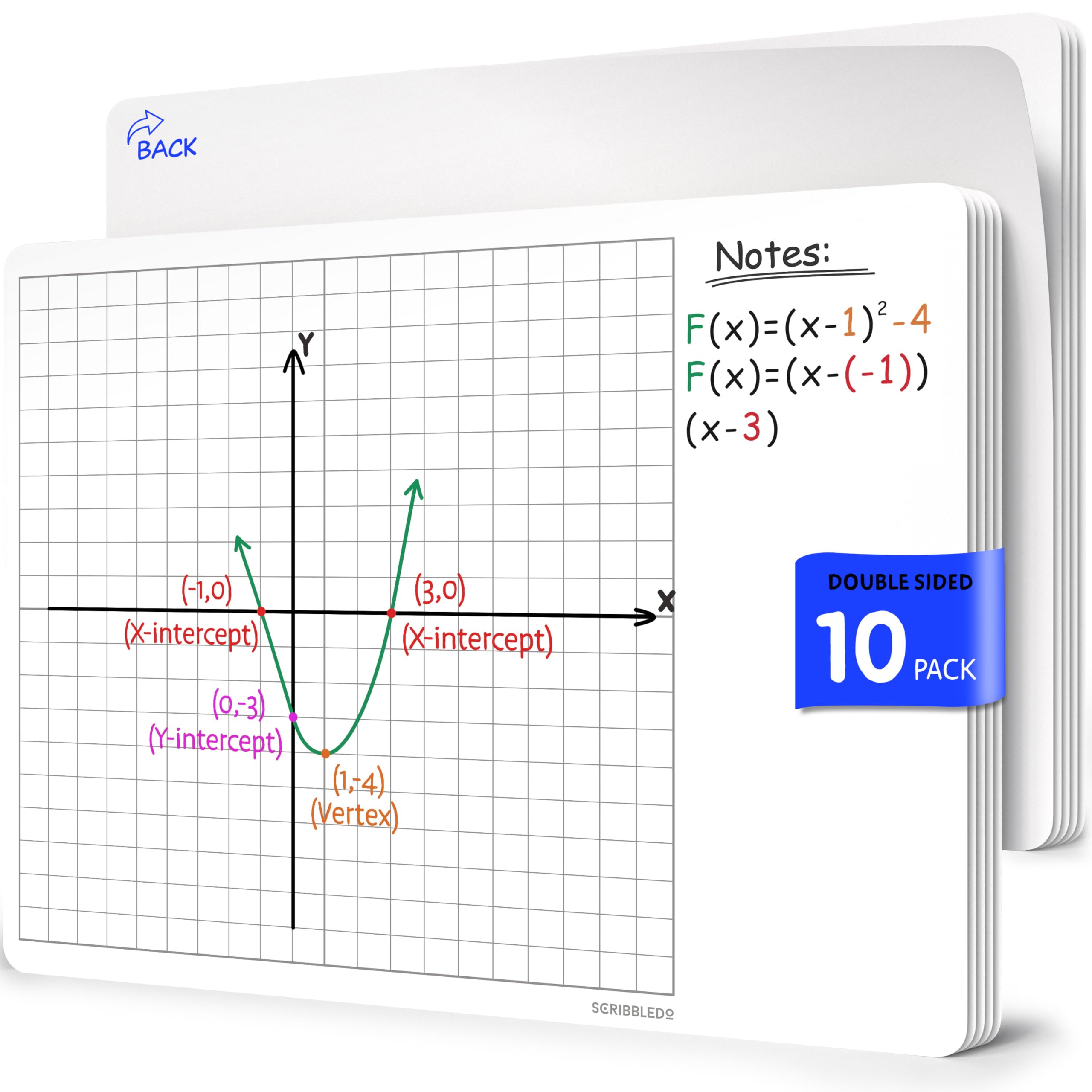 SCRIBBLEDO XY Graph Dry Erase Sheets 11”x14” Math Practice Small White Board Dry Erase Sheets Math Manipulatives Grid Whiteboard Sheets Math Supplies Homeschool Teacher Students Classroom Pack of 10