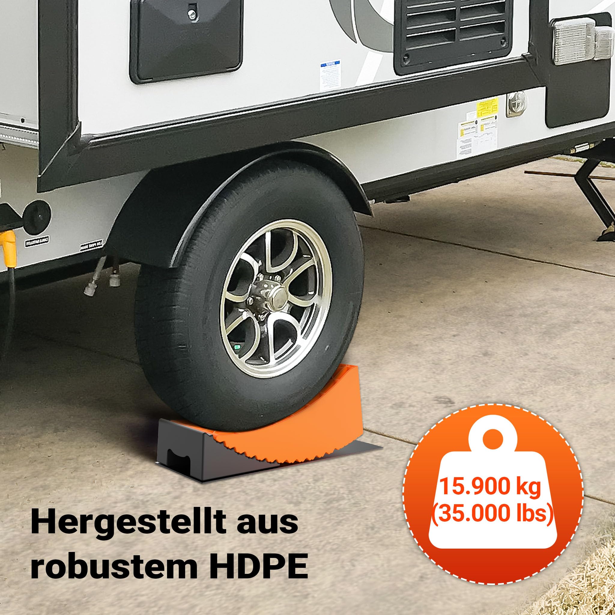 Wiltec 2 Cunei fermaruota 3,5 t/coppia, bloccaruote 42,4 x 17 x 17,4, fermi 20,7 x 17 x 9,6 cm, livellatori in plastica con borsa di trasporto e tappetini, per camper, rimorchi, camion