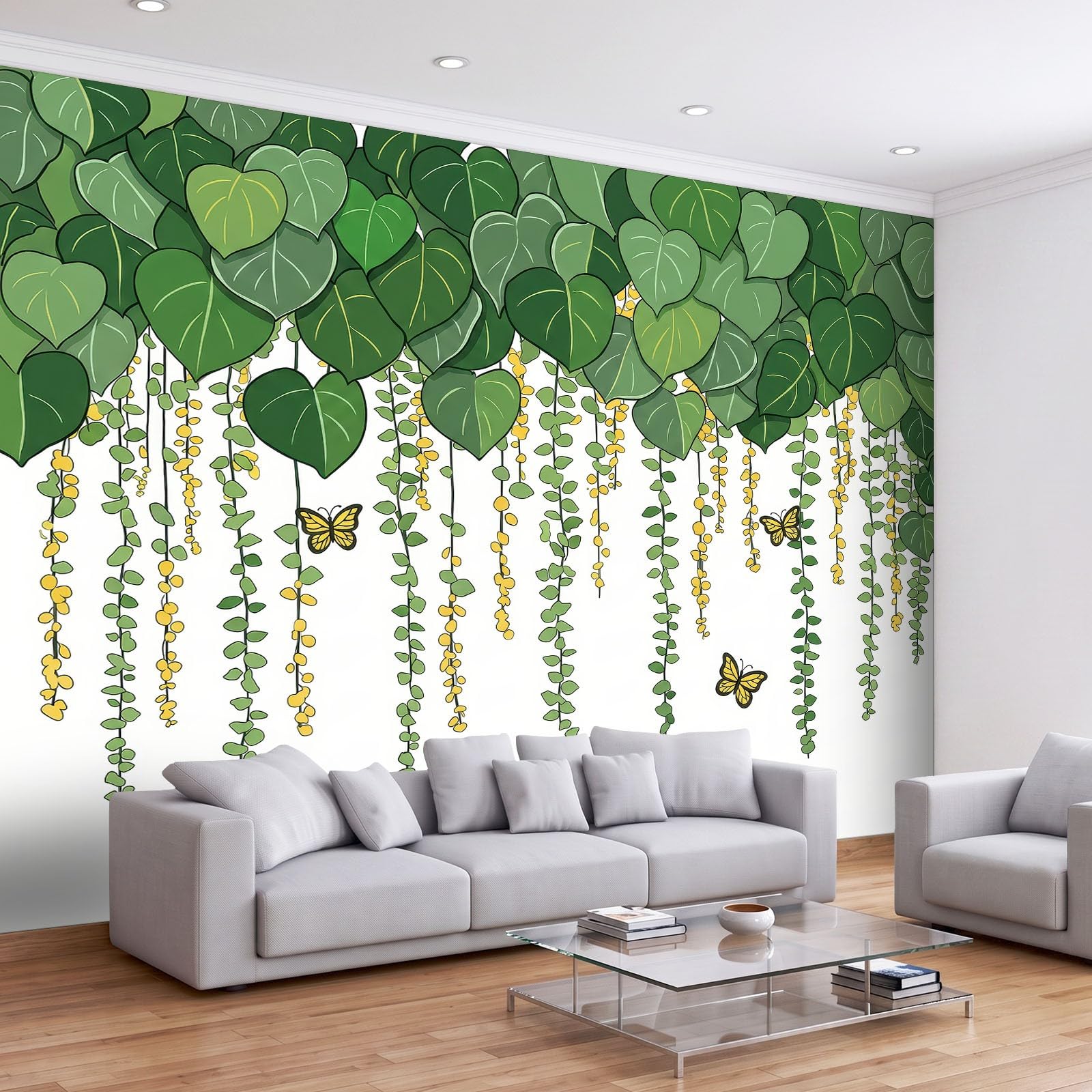 Tapeta mural do salonu 250 x 175 cm elegancja rośliny kwiatowe winorośle plakat fototapeta fototapeta z włókniny, nowoczesna sypialnia pokój dziecięcy tło TV dekoracja ścienna, zielona