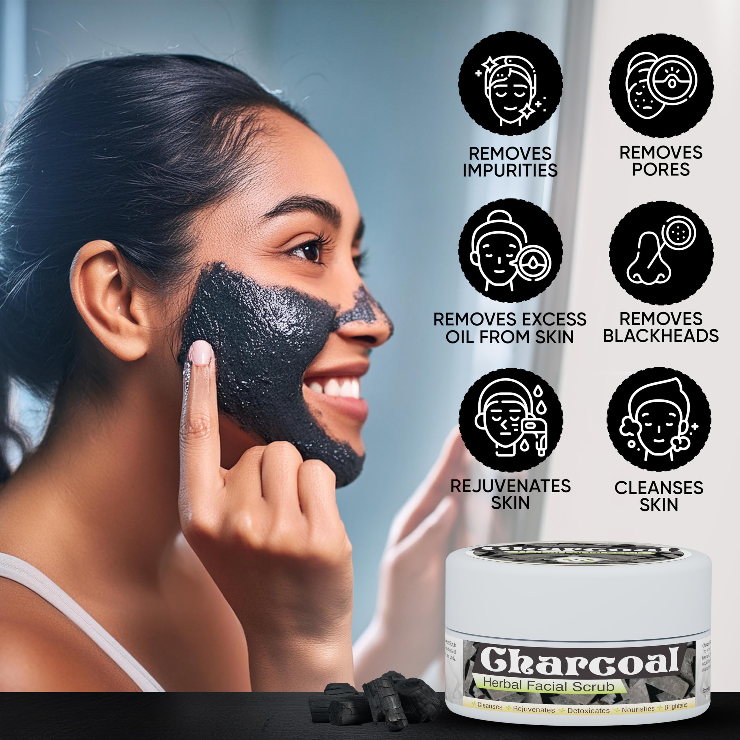 Herboganic Exfoliante facial a base de hierbas y carbón | Exfoliante corporal natural | Exfoliante facial con carbón activado para mujeres y hombres | Exfoliante | Exfoliante | Exfoliante, 1 unidad
