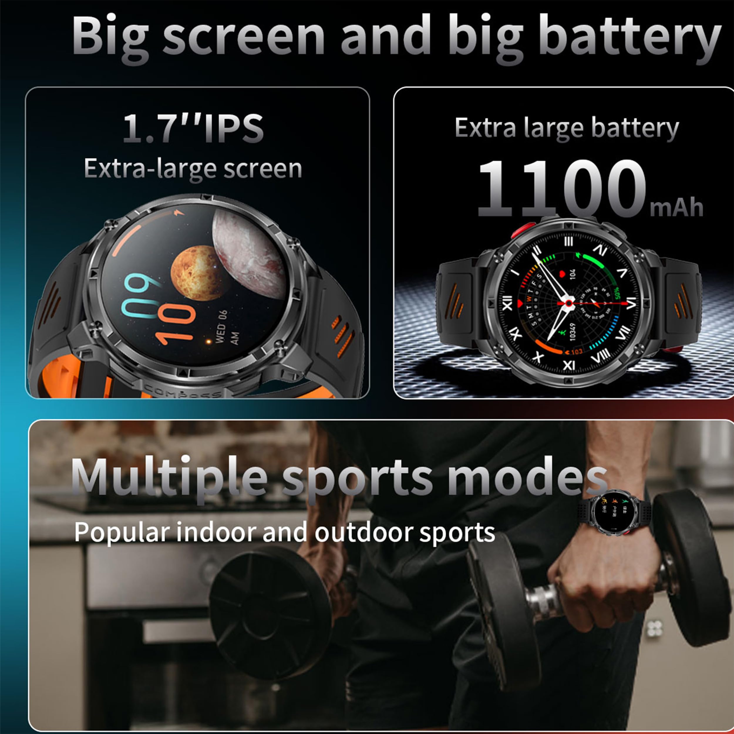 Reloj Inteligente Hombre con Llamadas, 1,7 Pulgada Smartwatc Hombre Deportivo con Podometro Pulsometro SpO2 Sueño Presion Arterial Actividad IP68 Reloj Digital para iOS Android (Plateado)