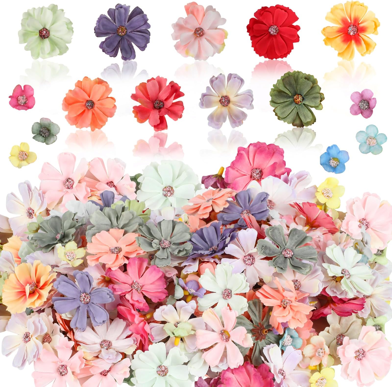 FOIMAS 150pcs Mini Faux Flower for Crafts,Artificial Flower Heads Daisy Peony Flower Decor for Craft Garland Wedding Home Decoration