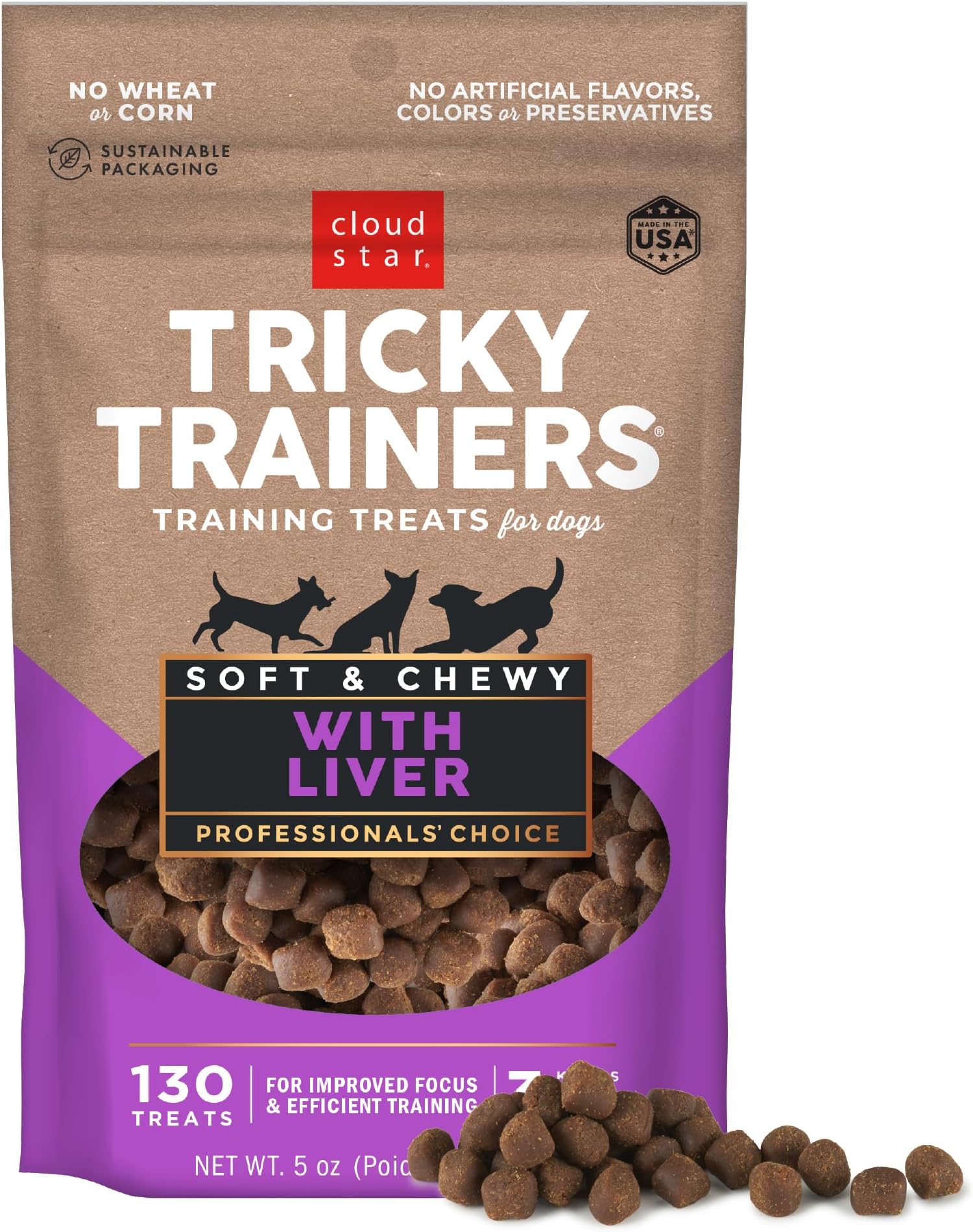 Tricky Trainers Soft & Chewy Dog Treats, Liver, 5 oz. Pouch