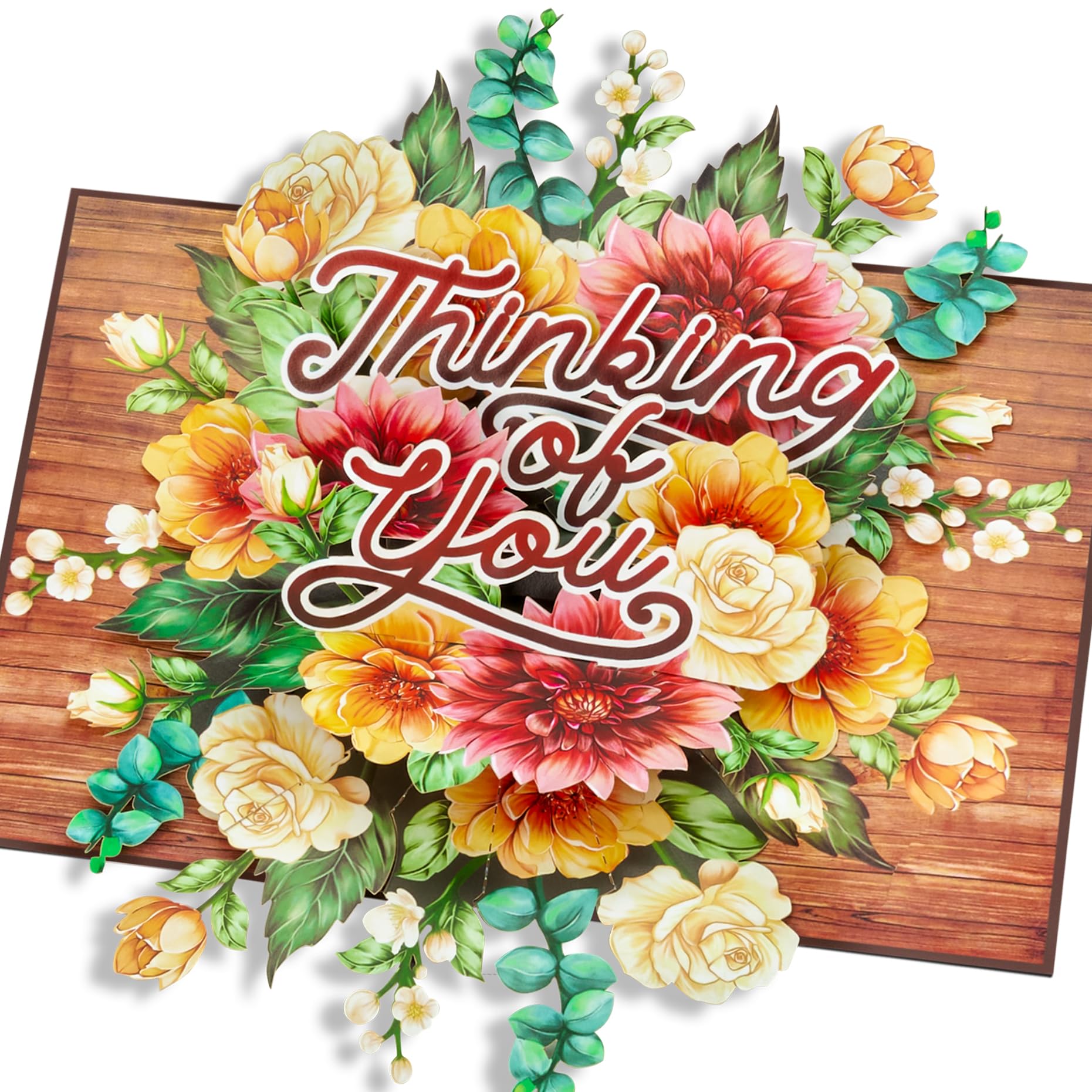 POPWOW Floral Thinking Of You Pop Up Card, Rustic Flowers, 3D Cards, Gifts for Birthday, Anniversary, Valentines Day, Mom, Wife, Her, 5x7 - Includes