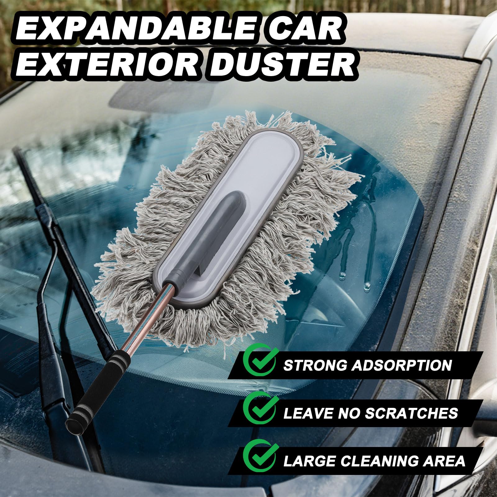 sourcing map Brosse de nettoyage extérieure anti-rayures pour voiture, outil de nettoyage de voiture souple haute densité avec poignée rétractable pour voiture, SUV, camion, moto, nettoyage à domicile